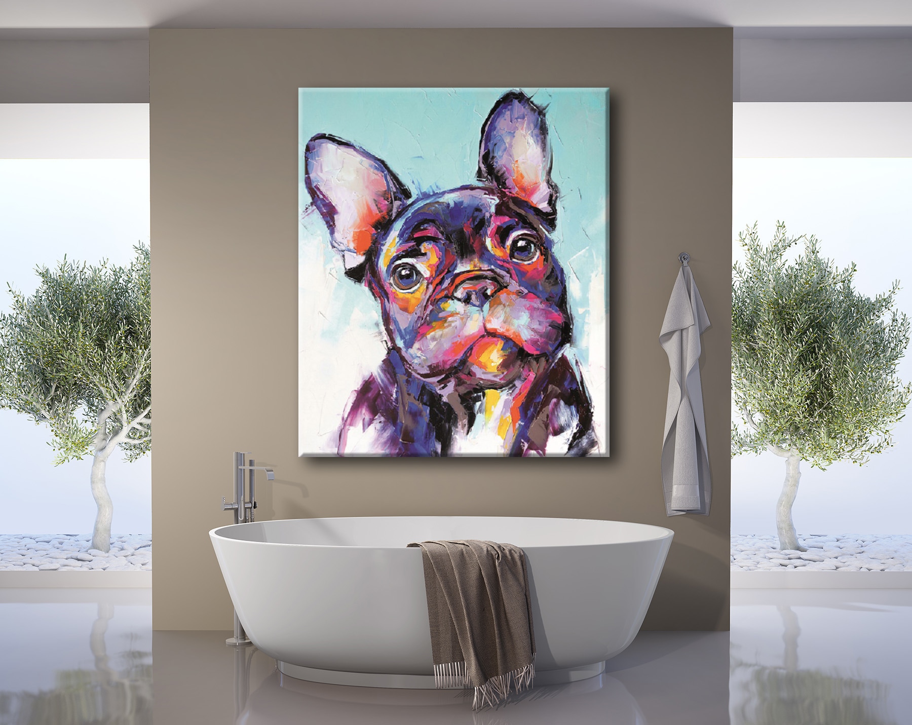 Bönninghoff Leinwandbild »Wandbild BUNTE BULLDOGGE XXL 118x140 cm – Leinwandbild Keilrahmen Deko« Haustiere | Hundebilder 1 Stk. tlg. auf Keilrahmen gespannt