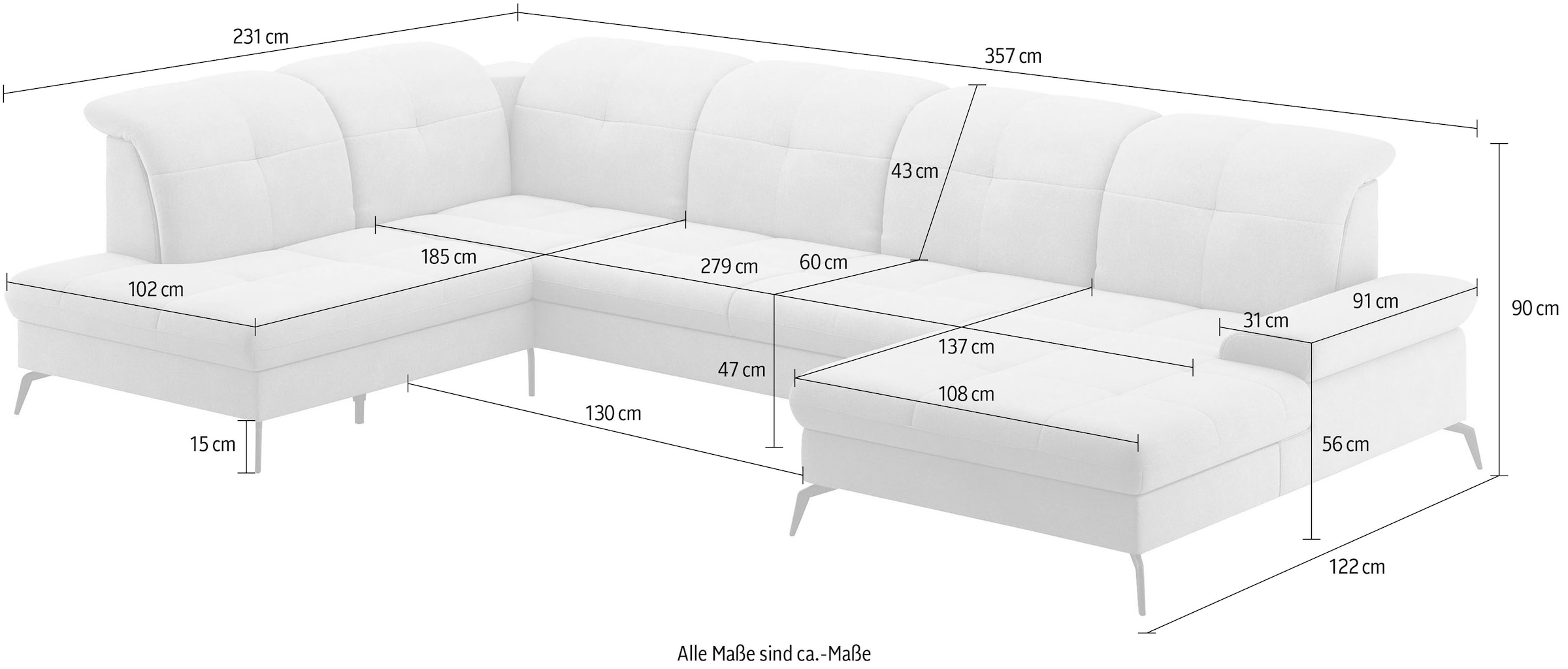 sit&more Wohnlandschaft »Amica, U-Form, inkl. Sitztiefenverstellung und Armteilverstellung« wahlweise mit Kopfteilverstellung, Bettfunktion und Bettkasten