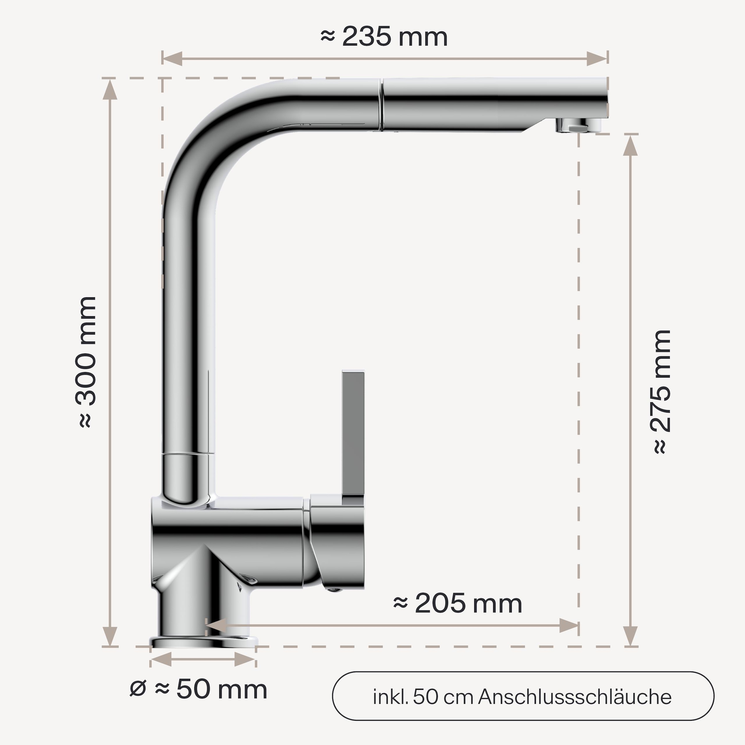 WASSERWERK Robinet d'évier »WK 4, Wasserhahn, Küche, Einhebelmischer« pivotant à 360°, fonction Cold-Start, extractible