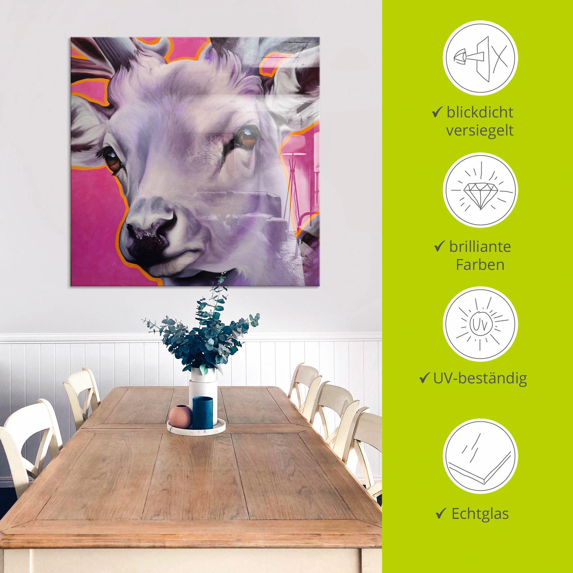 Artland Glasbild »Hirsch pink« Wildtiere 1 Stk. tlg. in verschiedenen Grössen