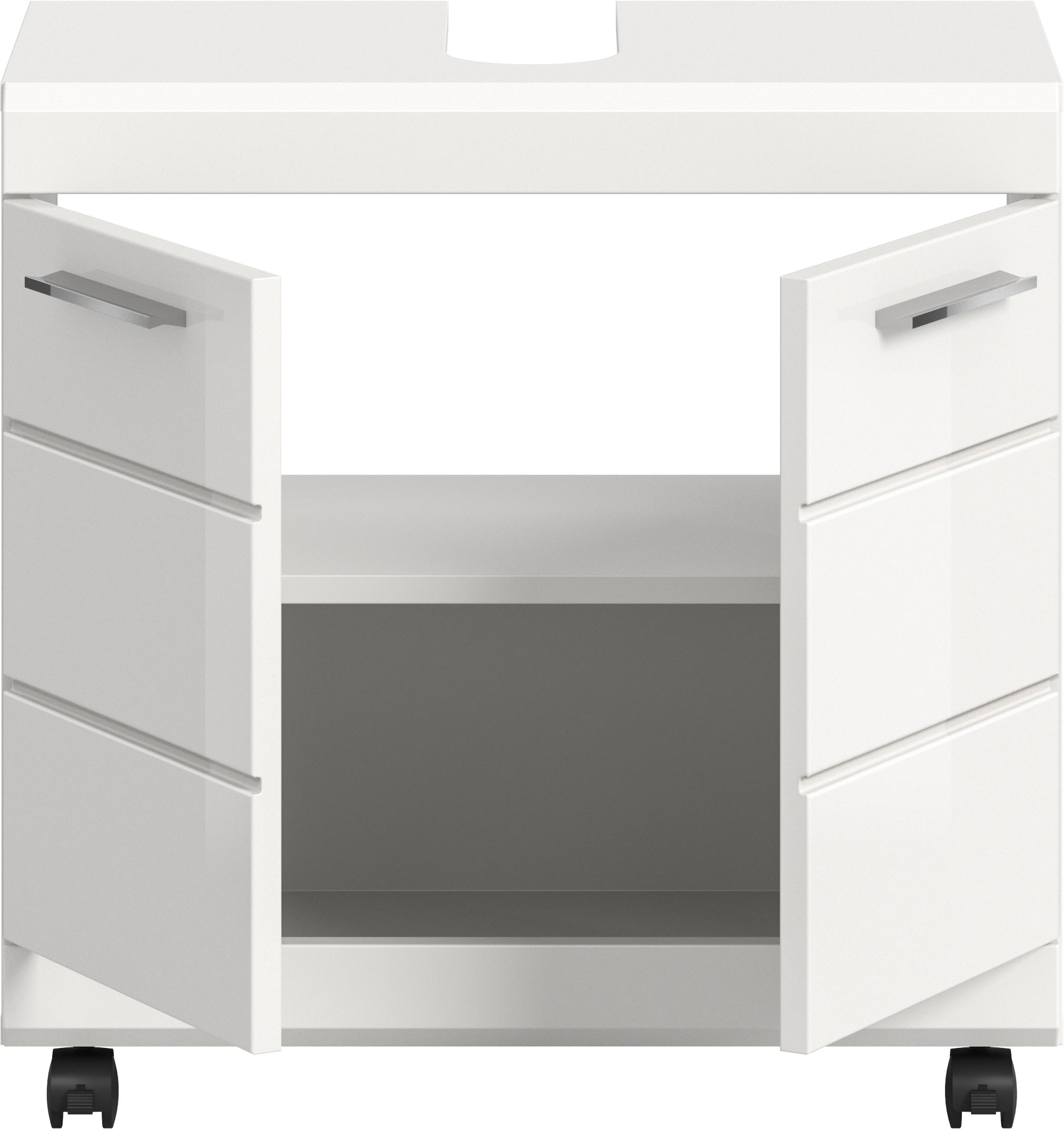 welltime Waschbeckenunterschrank »SIENA, Breite 60cm,  2 Türen, auf Rollen, MDF-Front« TOPSELLER! , mit Siphonausschnitt 10x25 cm,  in verschiedenen Farben erhältlich, Badmöbel, Badschrank, Kommode, Bad