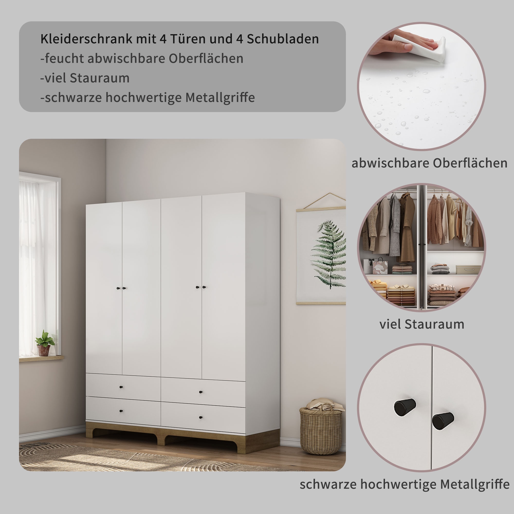 GOODproduct Kleiderschrank »Oslo Schlafzimmerschrank Garderobe weiss Landhaus« Schlafzimmerschrank mit 4 Türen und 4 Schubladen, Breite 160cm