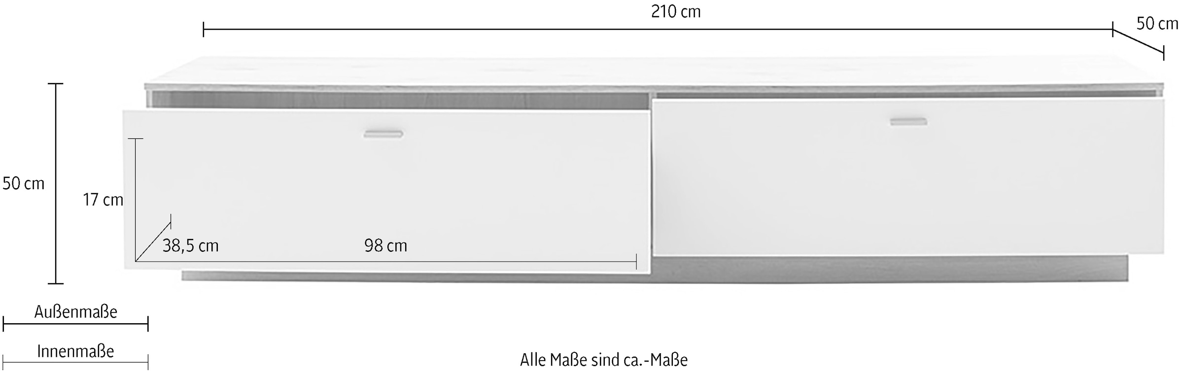 MCA furniture Lowboard »SANTERNO« mit 2 Schubkästen, Fernsehergrösse bis 80 Zoll, Breite 210 cm