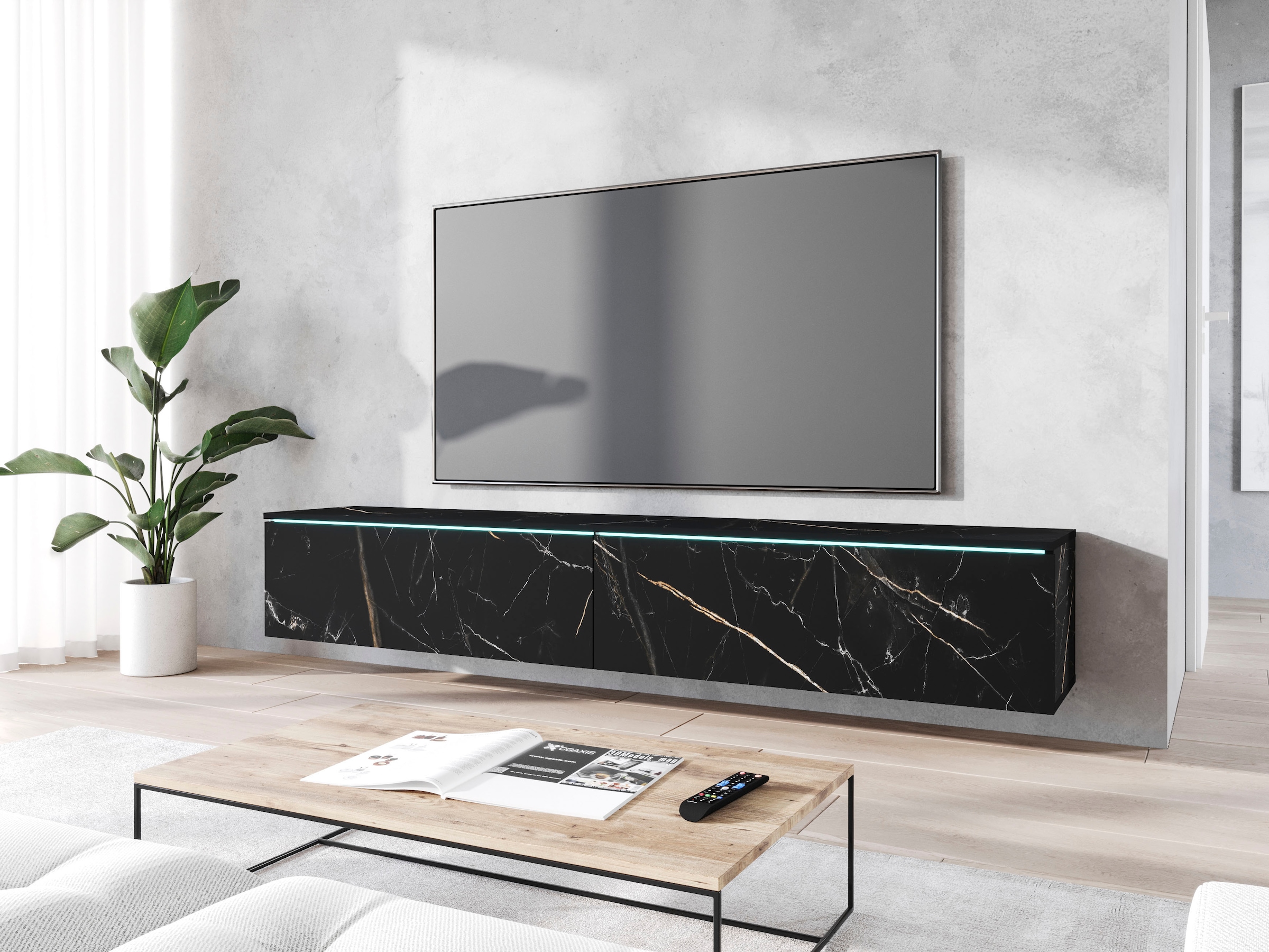 Home affaire Lowboard »LOWBOARD VERA, wahlweise mit oder ohne Beleuchtung« Modernes griffloses TV-Board, 180 cm TV-Schrank, stehend und hängend