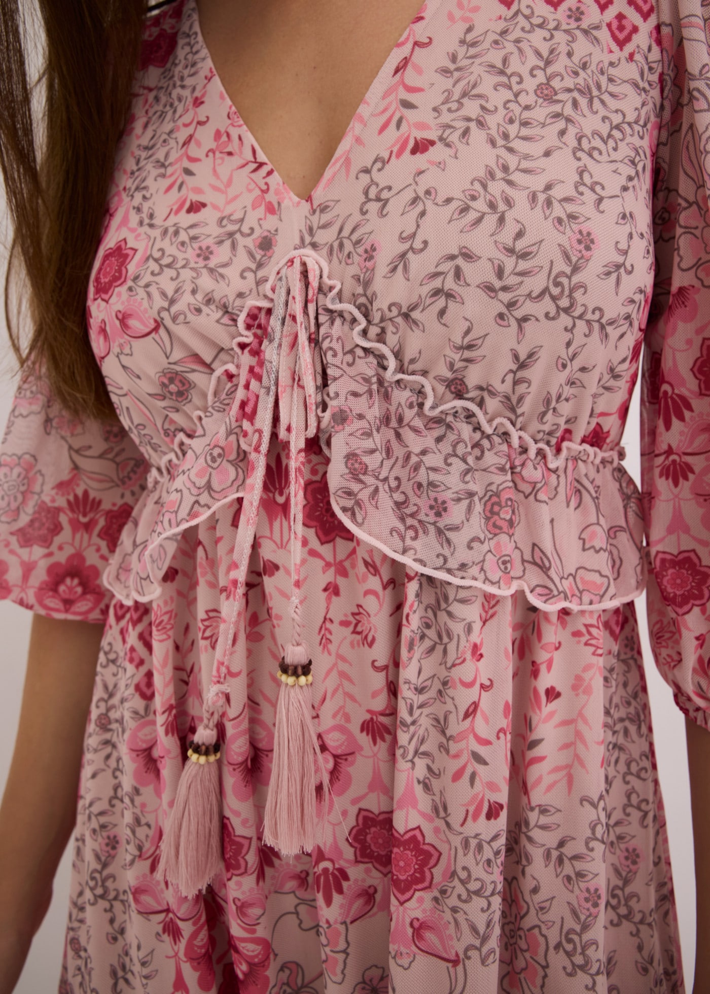 bonprix Robe tunique coupe ample, avec lien à la taille, manches 3/4, mesh