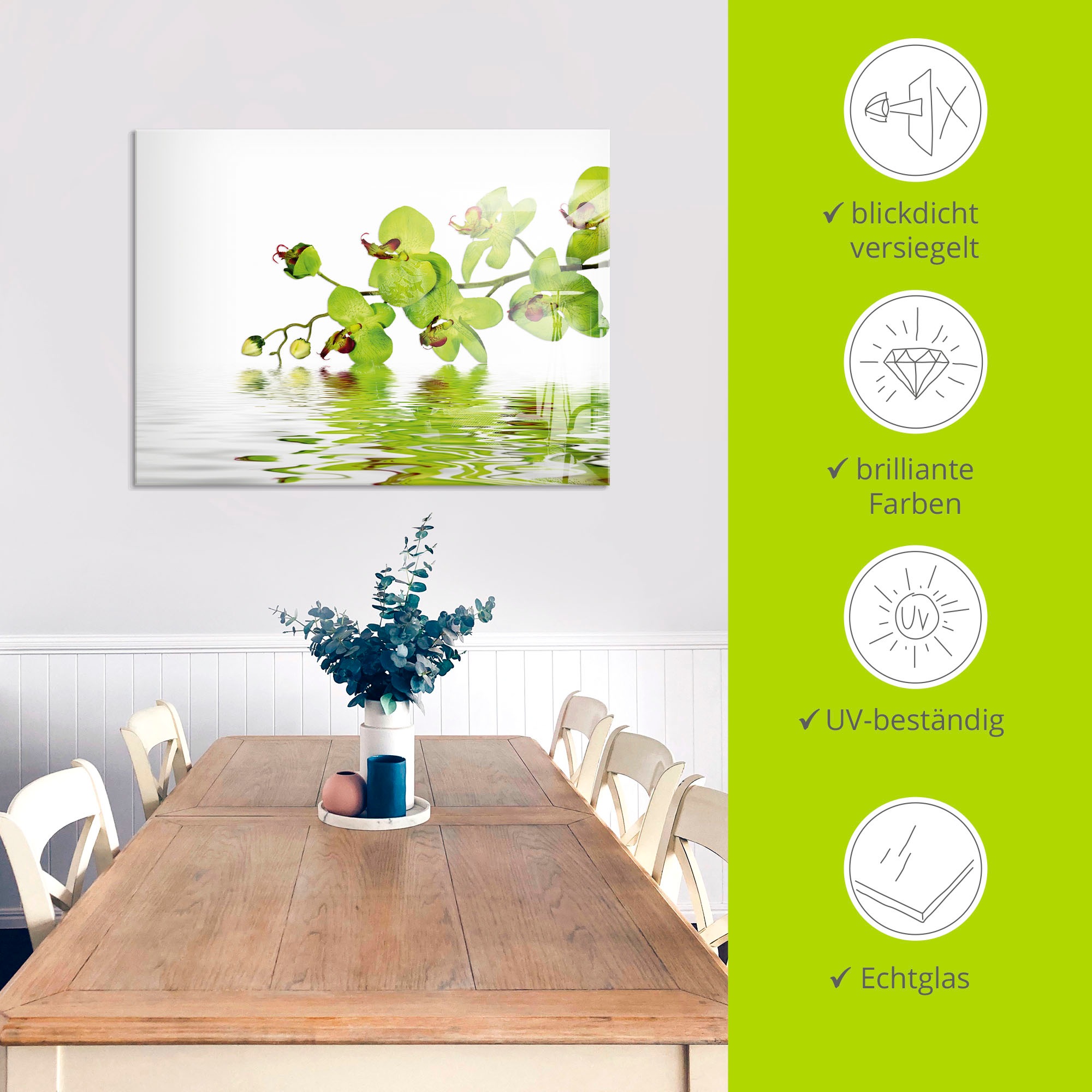 Artland Glasbild »Schöne Orchidee mit grünem Hintergrund« Blumen 1 Stk. tlg. in verschiedenen Grössen