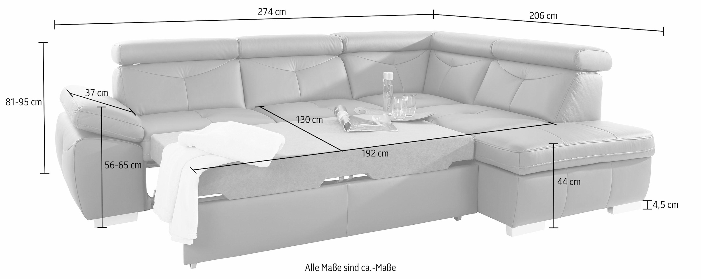 exxpo - sofa fashion Canapé d'angle »Spring, super bequem und komfortabel mit Armteil- und Kopfteilfunktion« wahlweise mit Bettfunktion und Bettkasten, L-Form