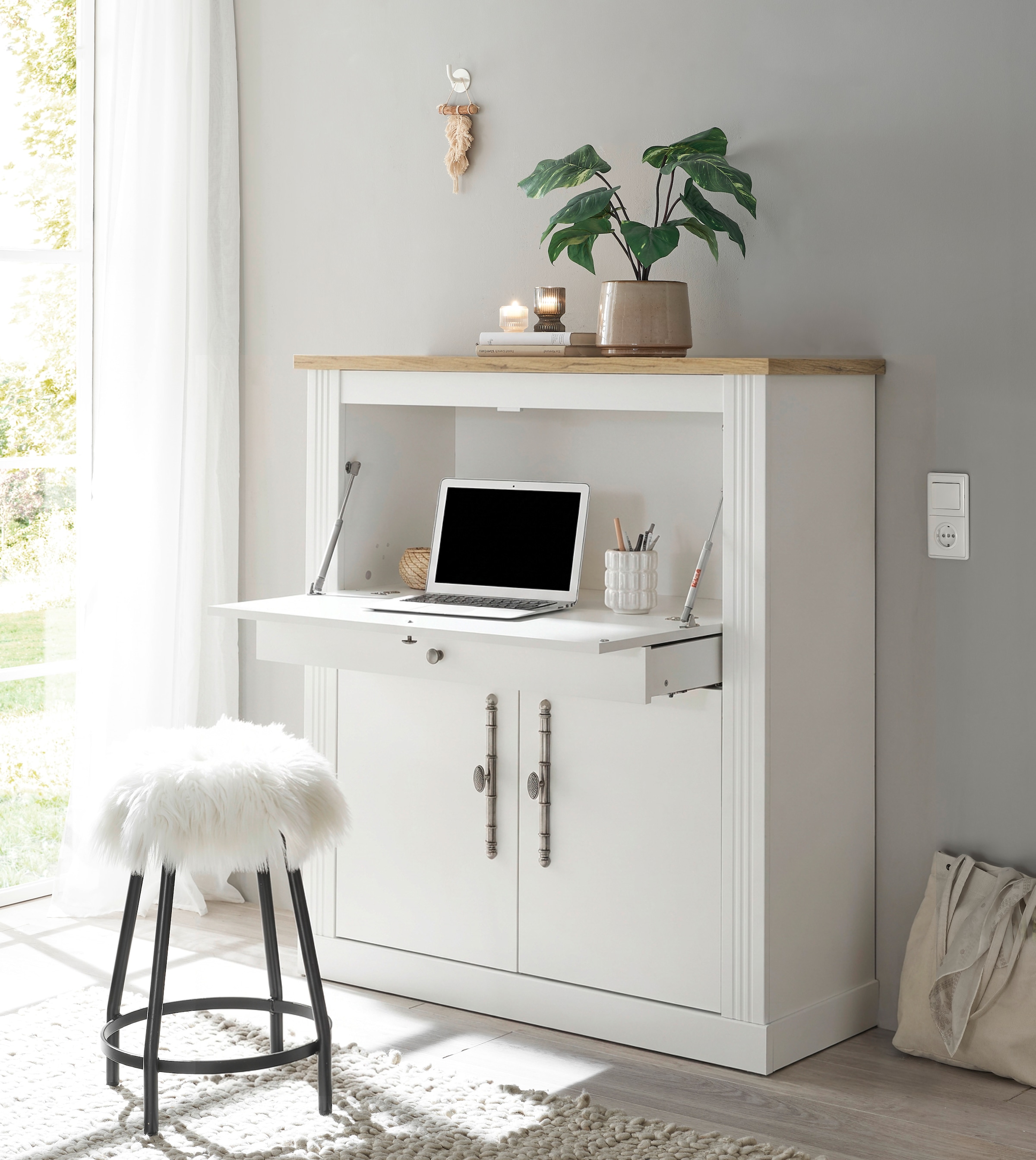 GOODproduct Secrétaire »Westminster, PC-Schrank mit klappbarer Tischplatte, Schreibtisch« Bureau home office, compartiment moniteur/ordinateur portable, avec canal pour câbles
