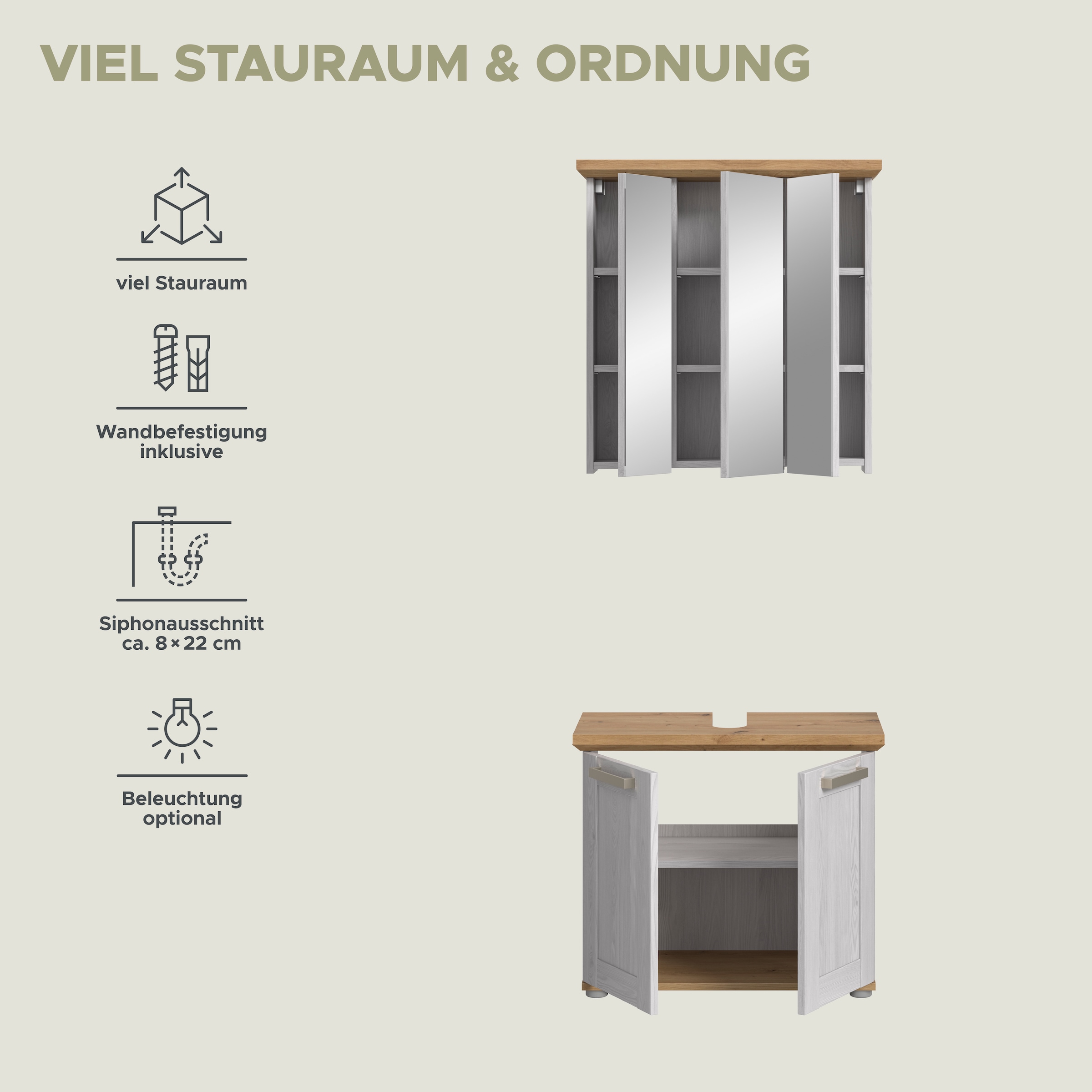 welltime Ensemble de meubles de salle de bain »COSENZA« best. aus: 1 Spiegelschrank, 1 Waschbeckenunterschrank, 2 cuis tlg.