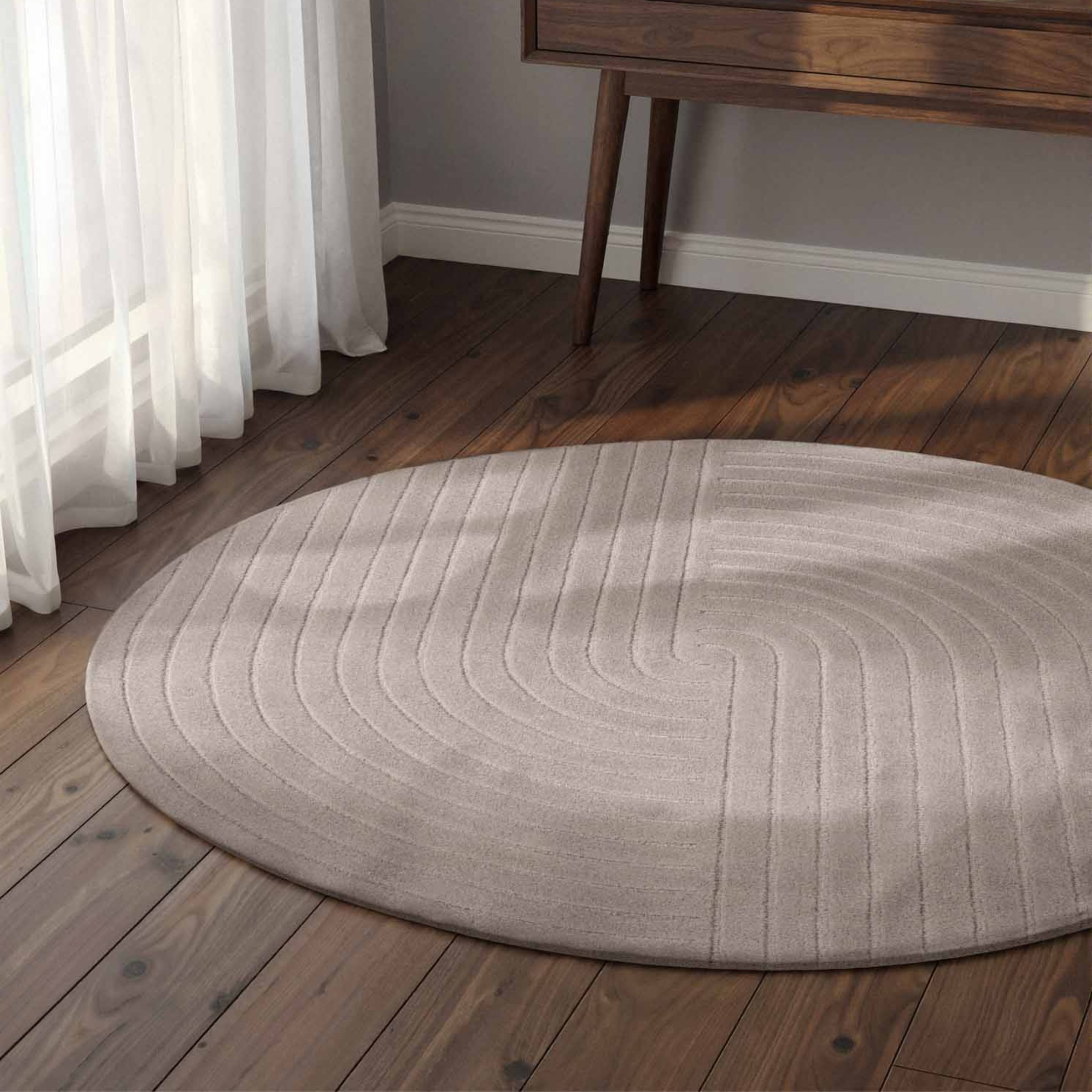 vikosa Tapis en laine »Arcura« Rond 15 mm Höhe Laine fait main, effet relief, design géométrique en lignes ondulées