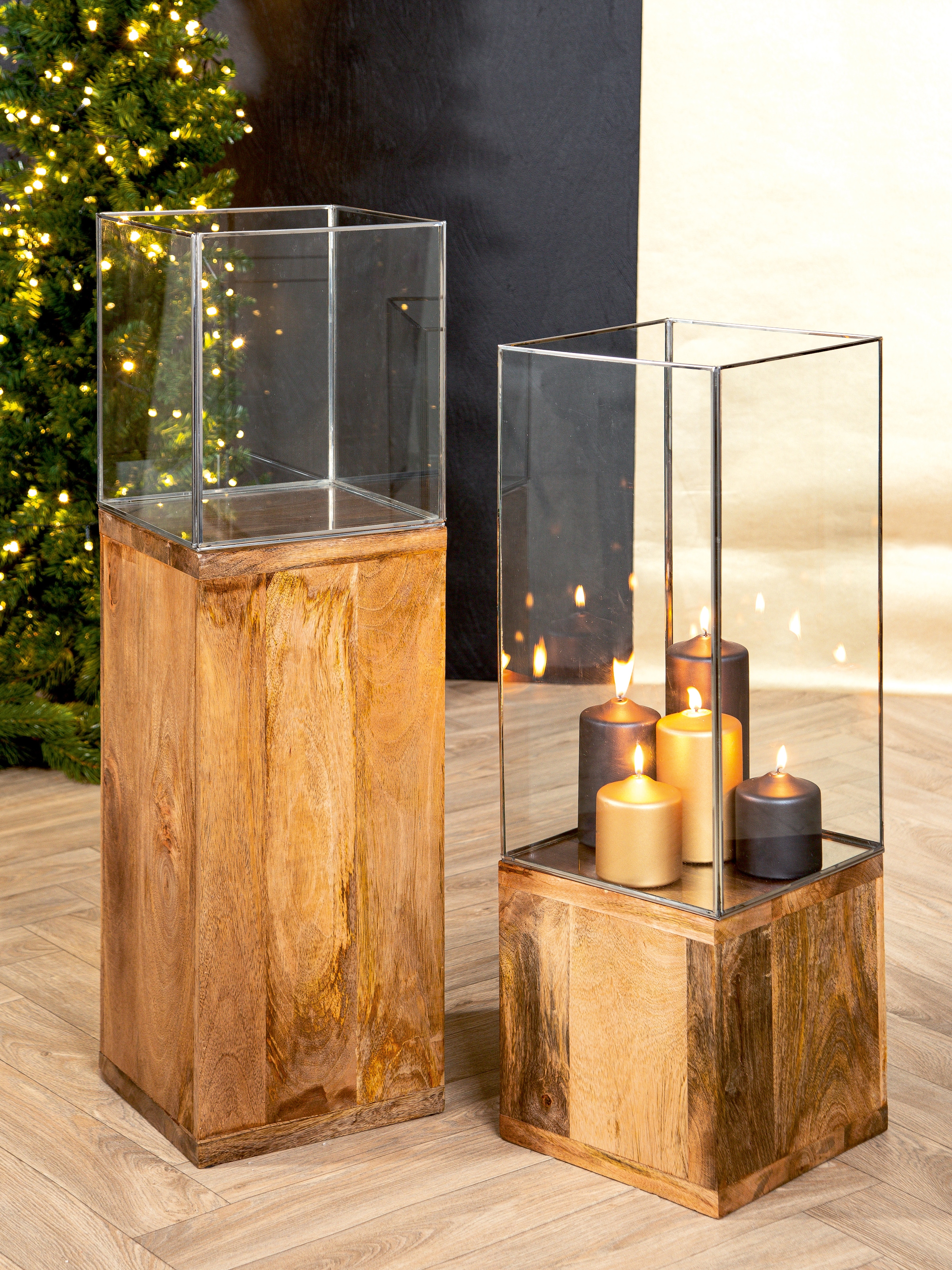 GILDE Photophore de sol »Kerzenhalter Säule« mit geöltem Mangoholz, Höhe ca. 91 cm