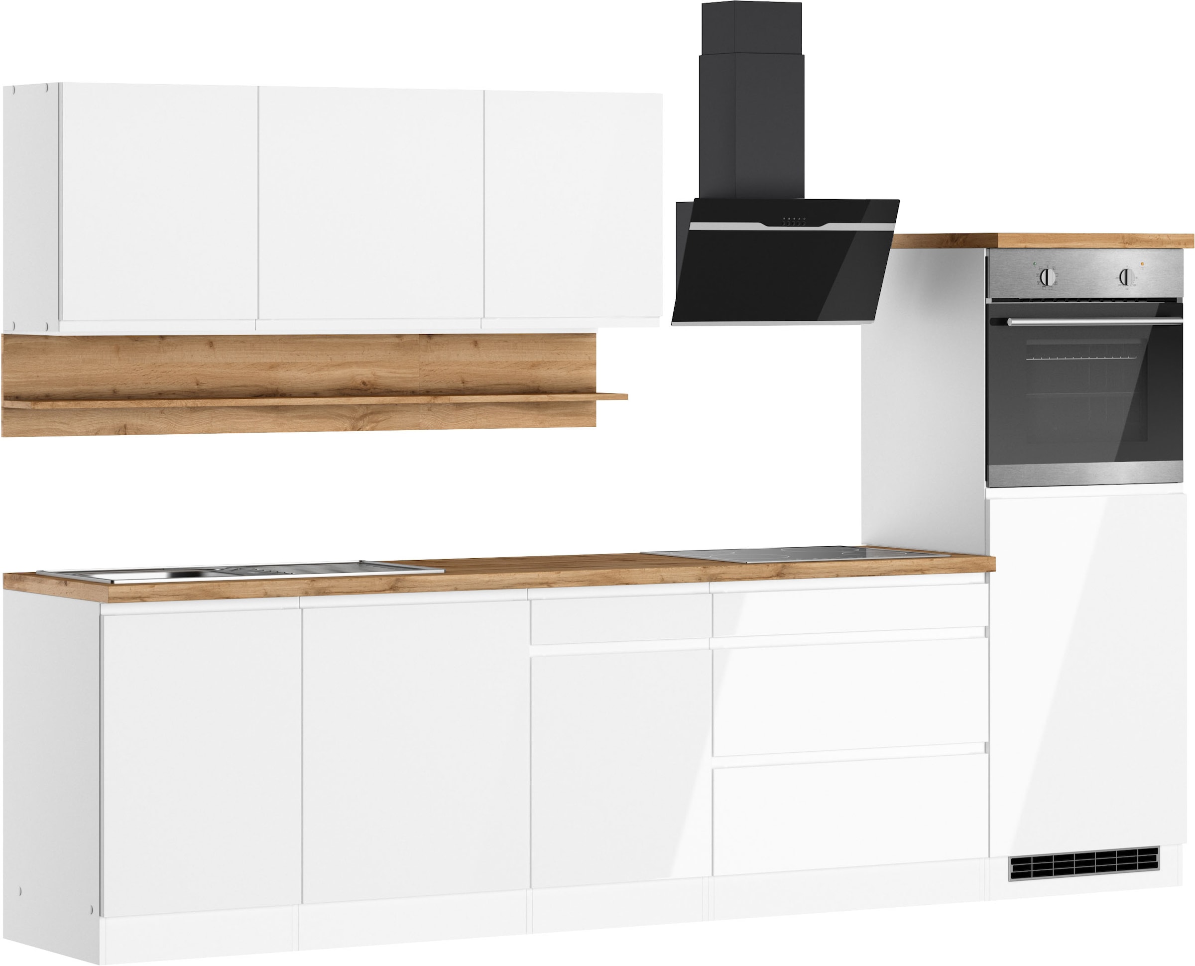 KOCHSTATION Küchenzeile »KS-Virginia,neu in verbesserter Ausführung« Arbeitsplatte 38 mm stark, Stauraum, Softclose,  Breite 300 cm, Soft-Close, ohne E-Geräte