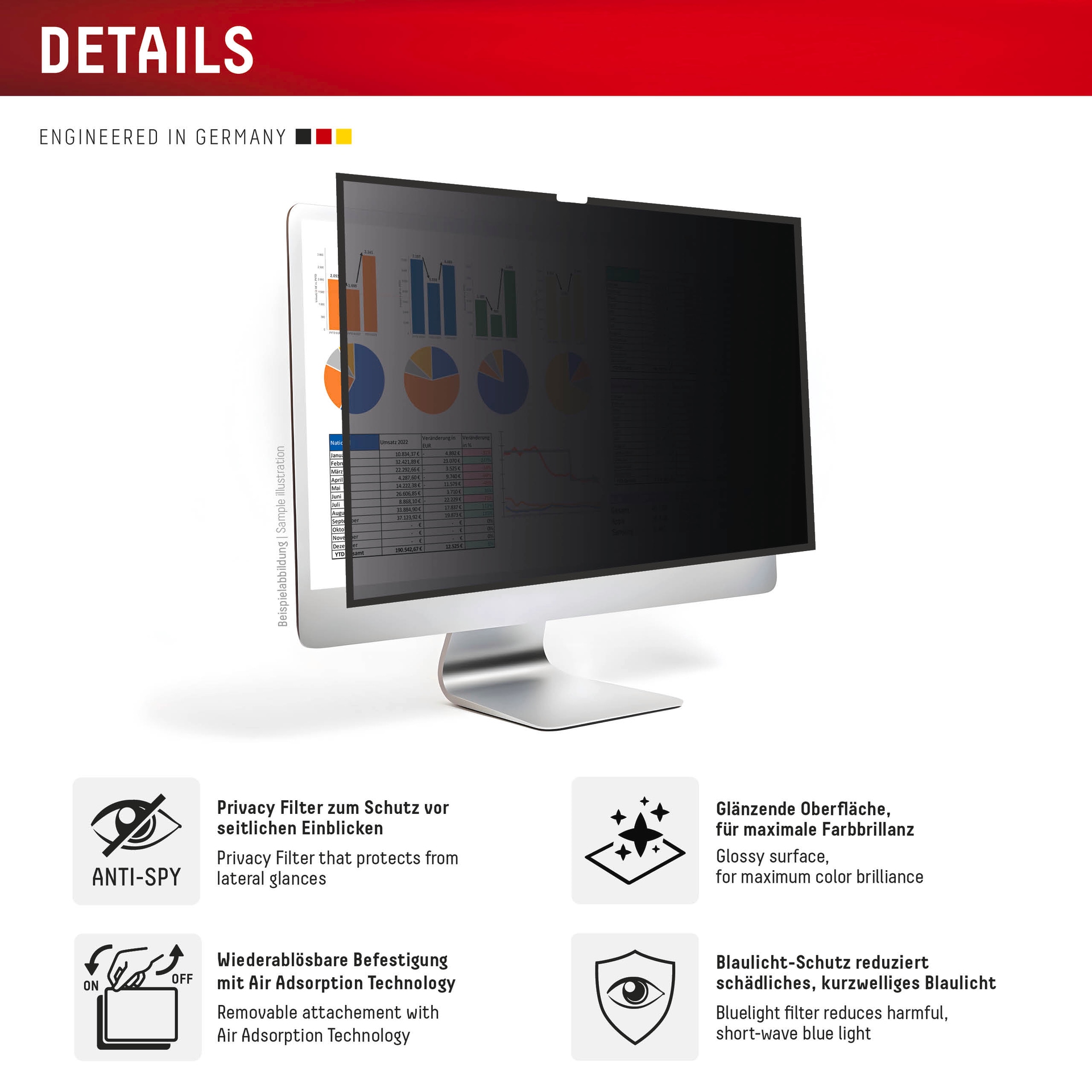 Displex Film de protection d'écran »Privacy Safe Blickschutzfilter« für Apple iMac 24 M1;Apple iMac 24 M3;Apple iMac 24 M4 Blickschutzfolie, Schutzfolie, Bildschirmschutz, kratz- & stossfest