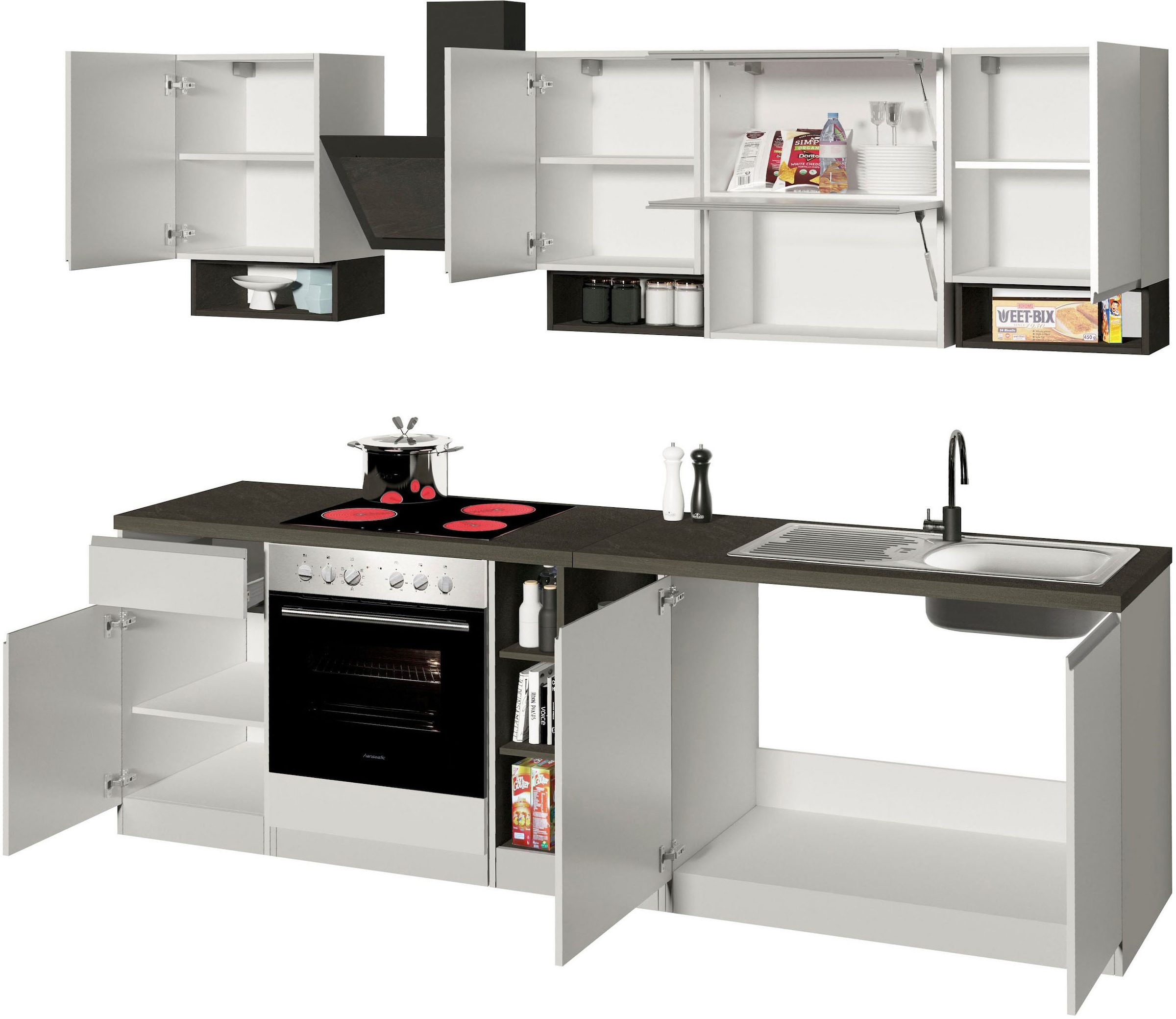 KOCHSTATION Kitchenette »KS-Sole« Breite 256 cm, mit Regalen und Fächern, ohne E-Geräte