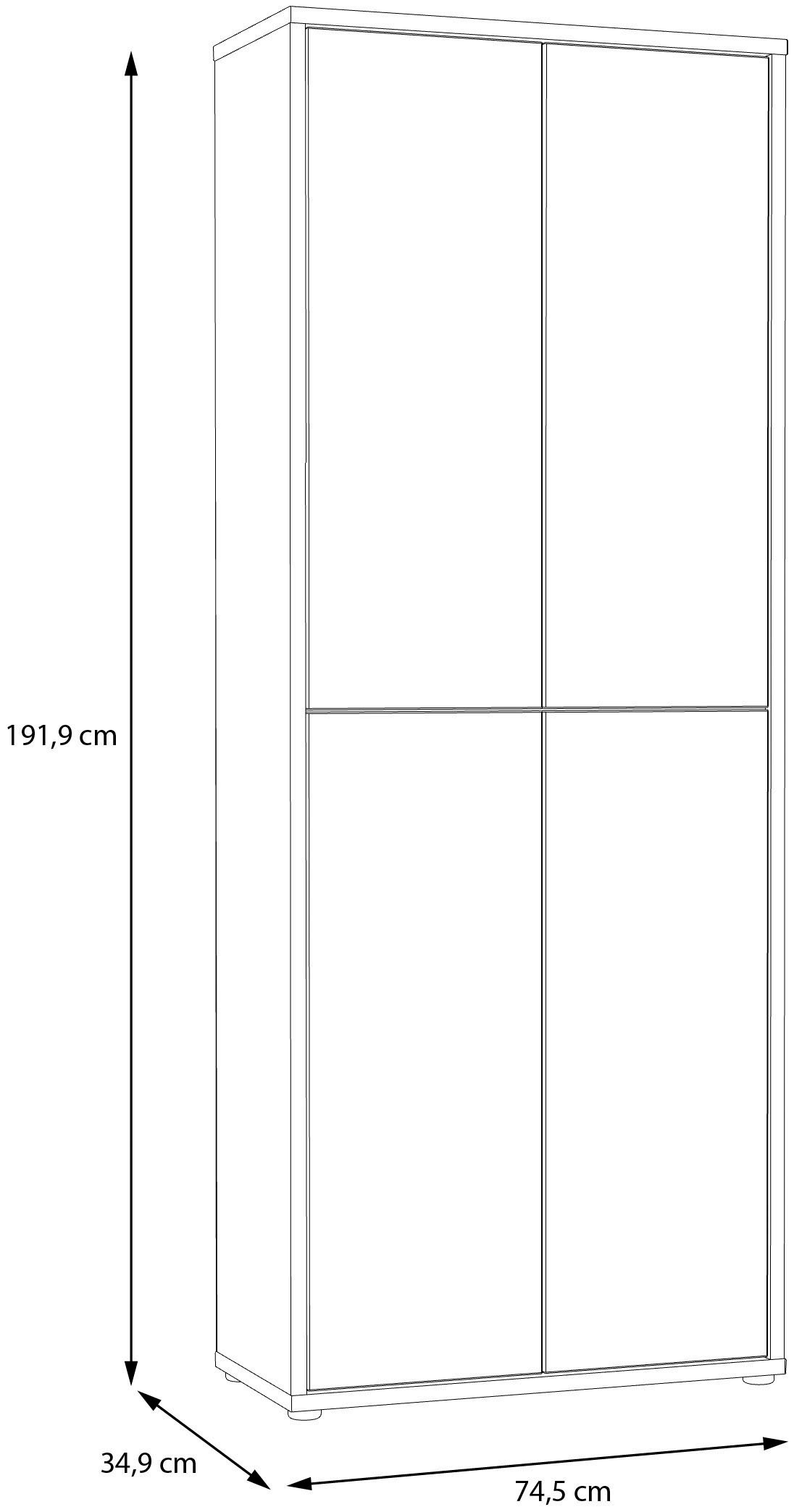 FORTE Schuhschrank »Alice Springs, Schuhschrank, Höhe 191,9 cm, 4 Türen, viel Platz« B/H/T 74,5/191,9/34,9 cm,  Stauraumschrank, Mehrzweckschrank, Breite 74,5 cm, mit 8 Böden