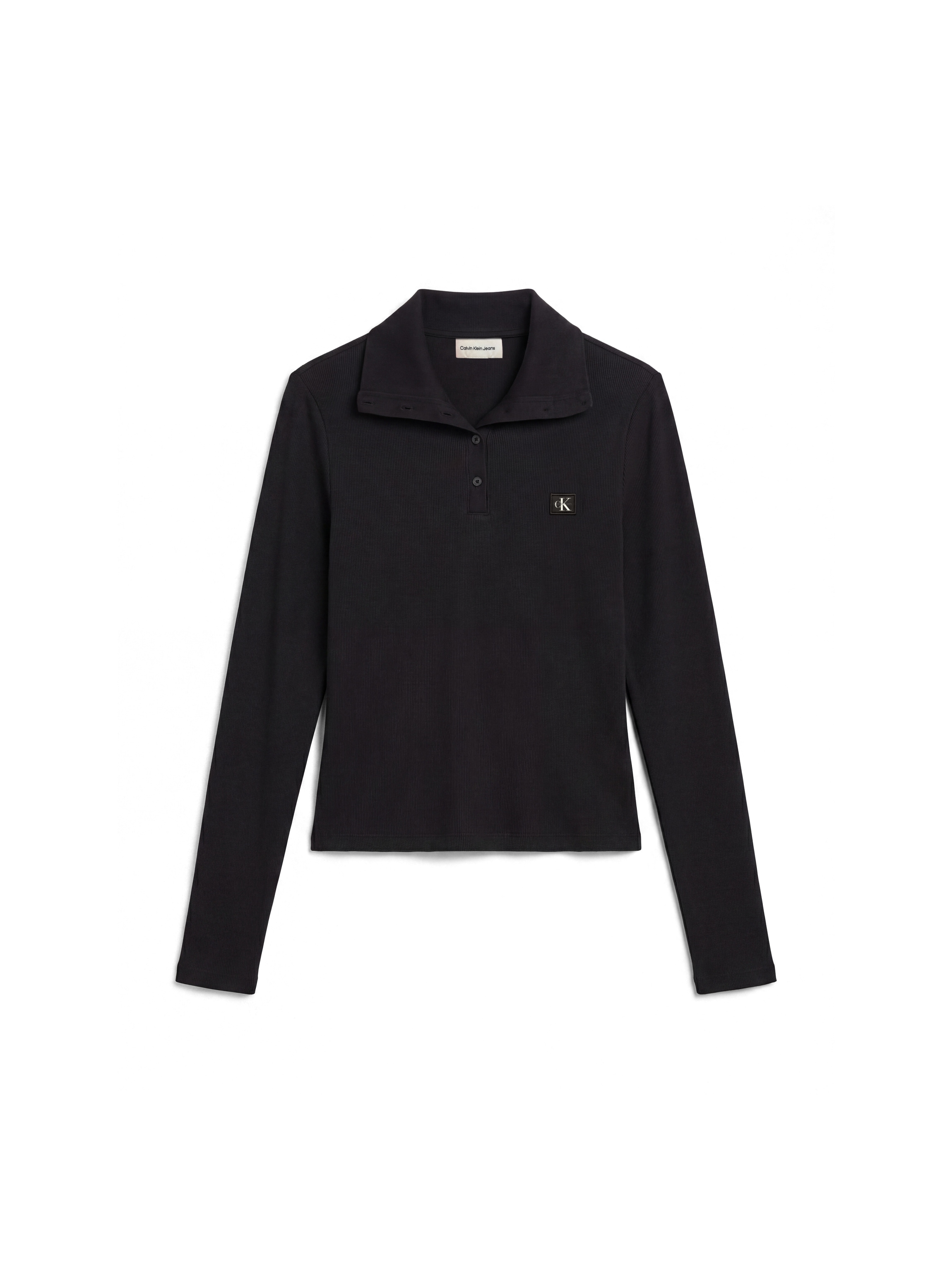 Calvin Klein Jeans T-shirt à manches longues Col avec patte de boutonnage, coupe régulière, forme courte