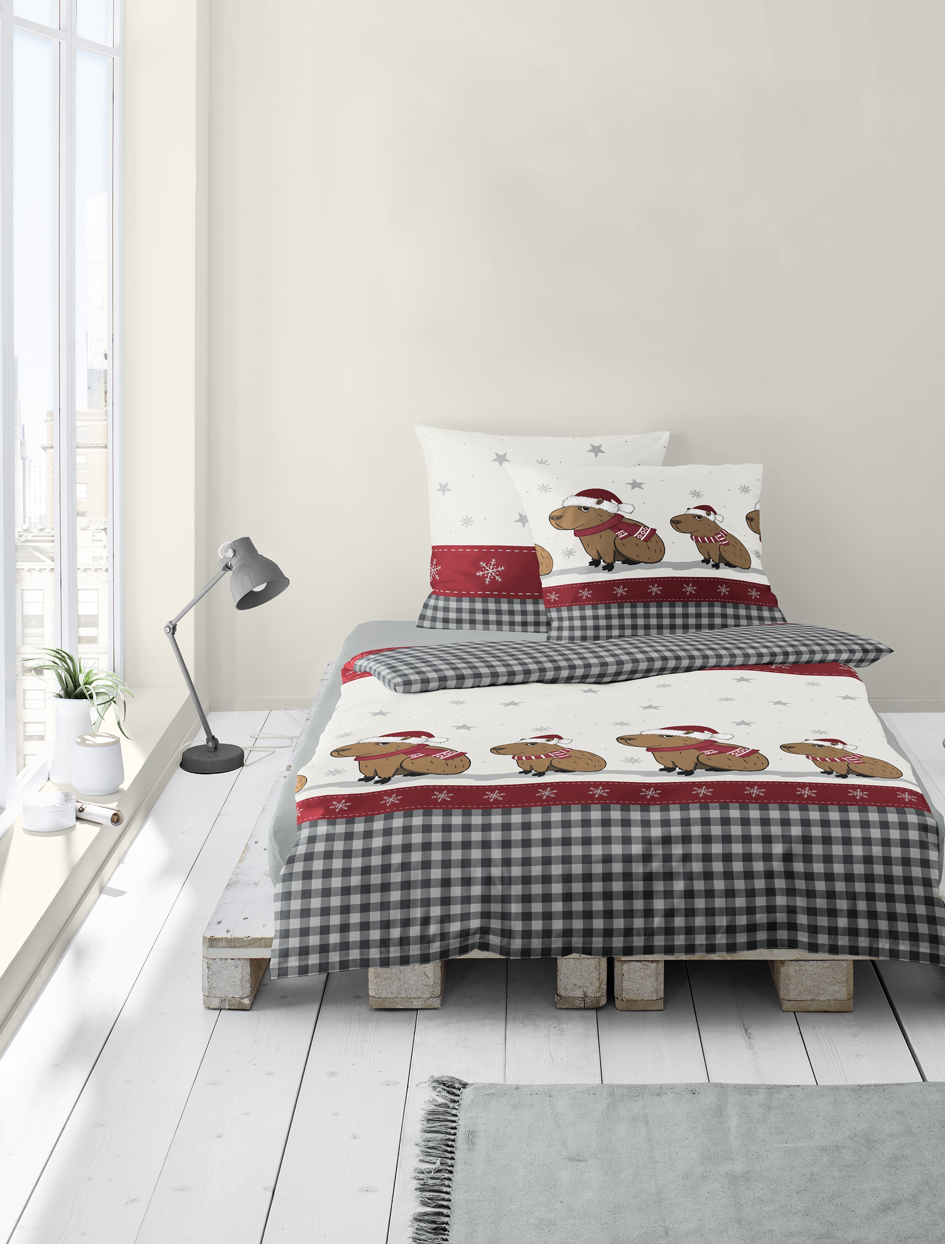 BIERBAUM Linge de lit »Wichtel« 2 pièces tlg. 100 % Baumwolle, Biber, unterschiedliche Weihnachts-Designs