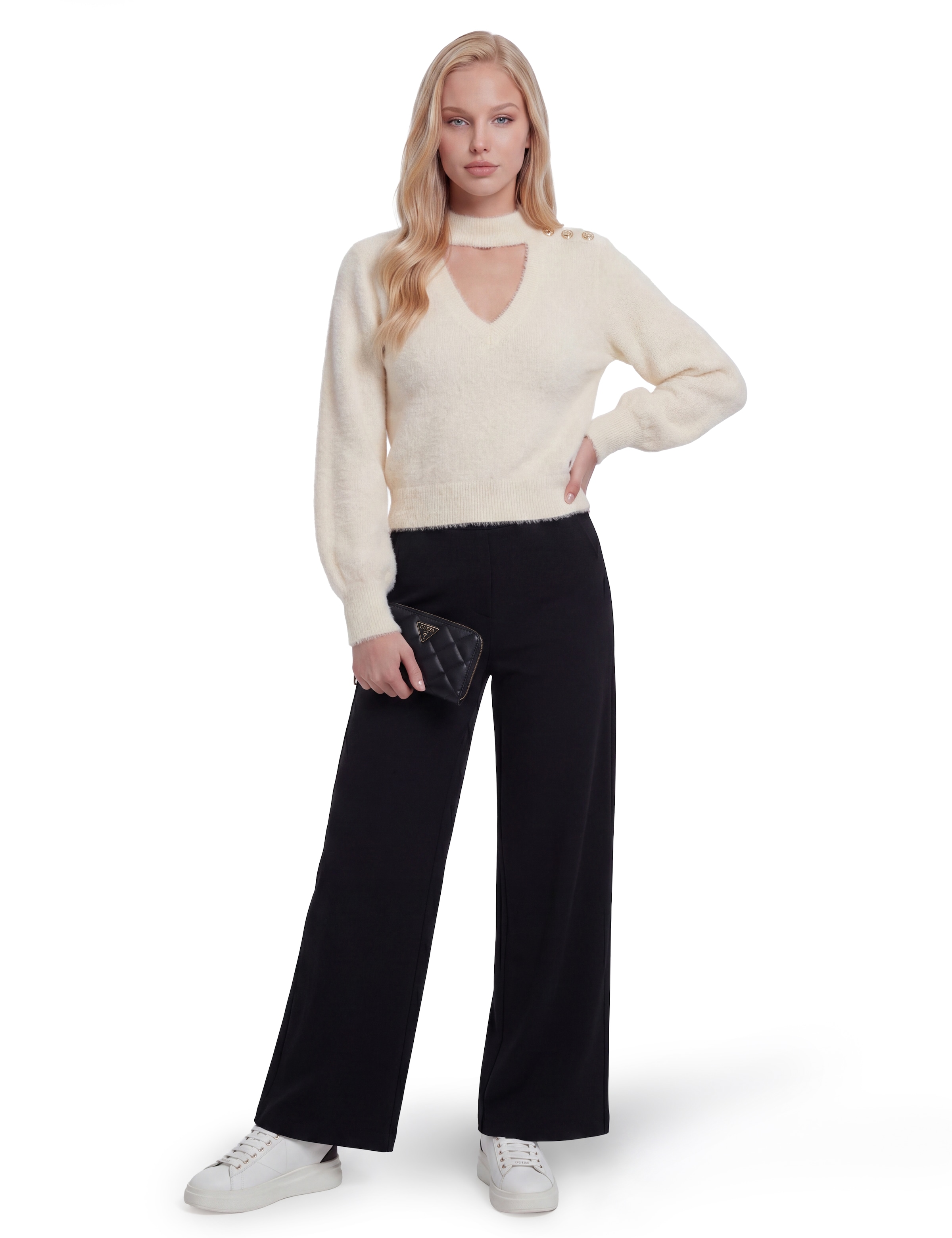 Guess Porte-monnaie »JULIET SLG MEDIUM ZIP AROUND« Damen Geldbeutel, Portemonnaie mit goldfarbenem Guess-Logo