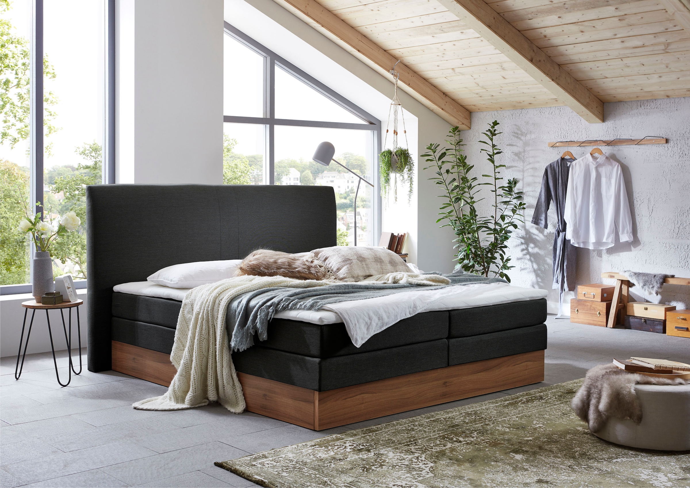 Home affaire Lit boxspring »Blomen« avec décor noix, avec coffre de lit, différentes fermetés, avec surmatelas