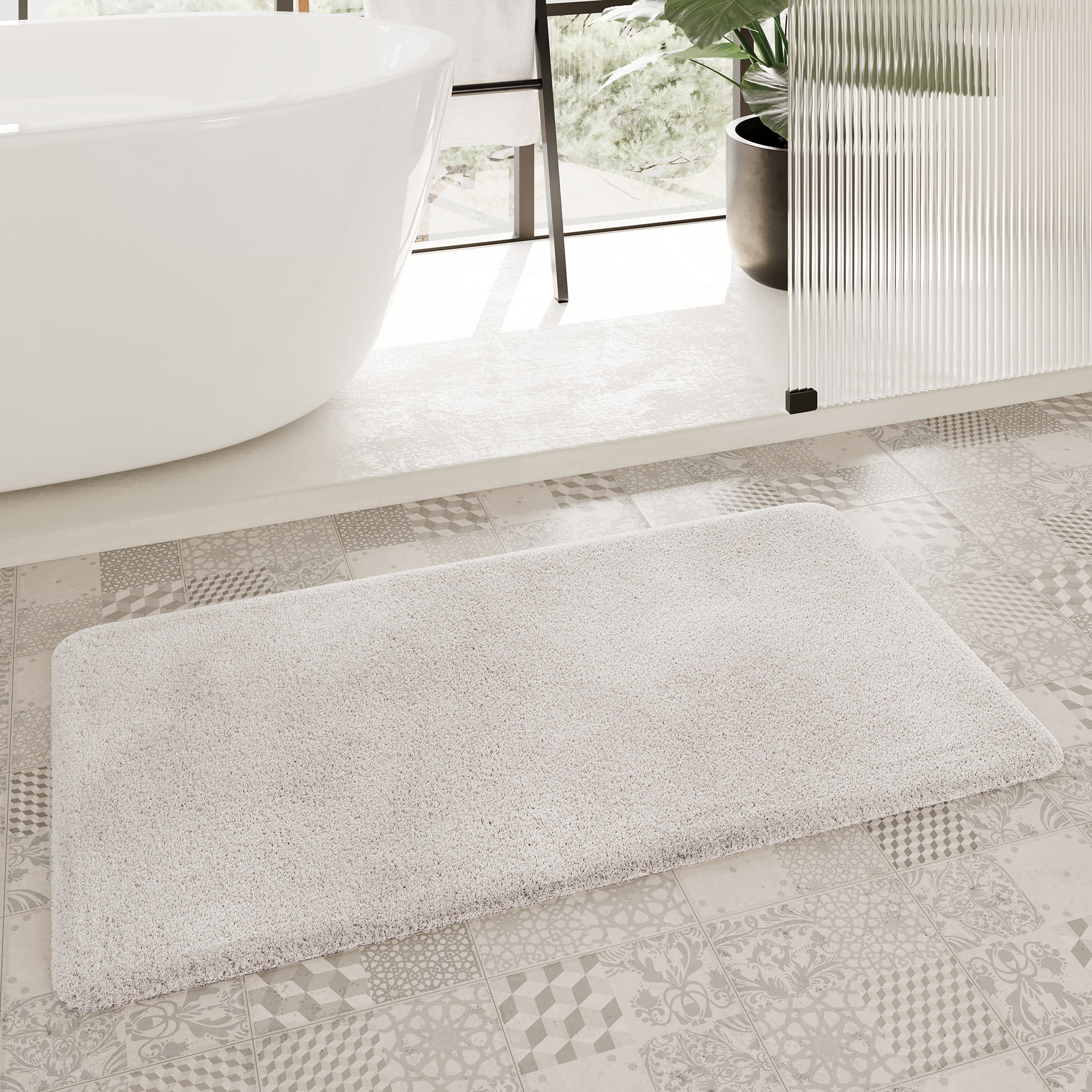 Homie Living »Porto Azzurro« Höhe 30 mm revêtement antidérapant Séchage rapide | compatible chauffage au sol Tapis de bain uni, rectangulaire & rond, lavable, tapis de salle de bain