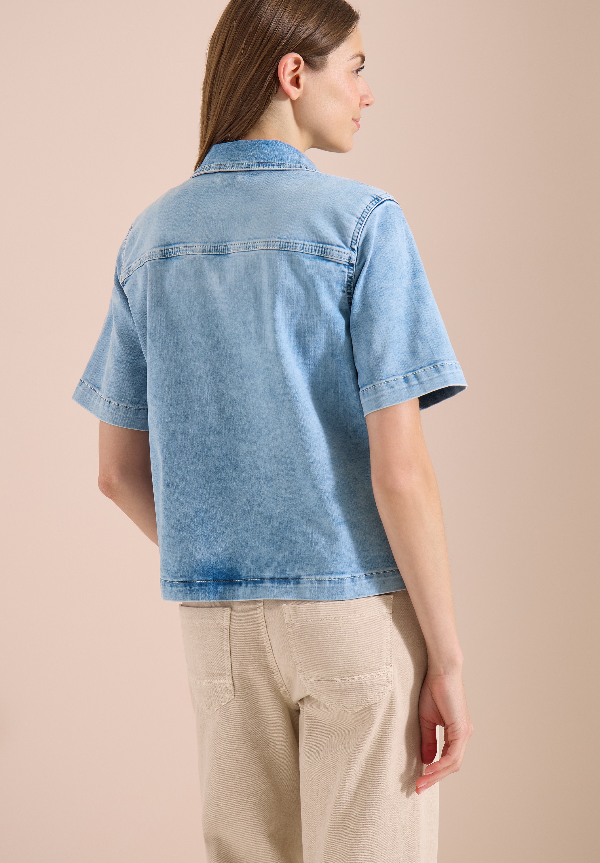 Cecil Veste en jean ohne Kapuze Kurzarm Jeans-Overshirt mit Knopfleiste
