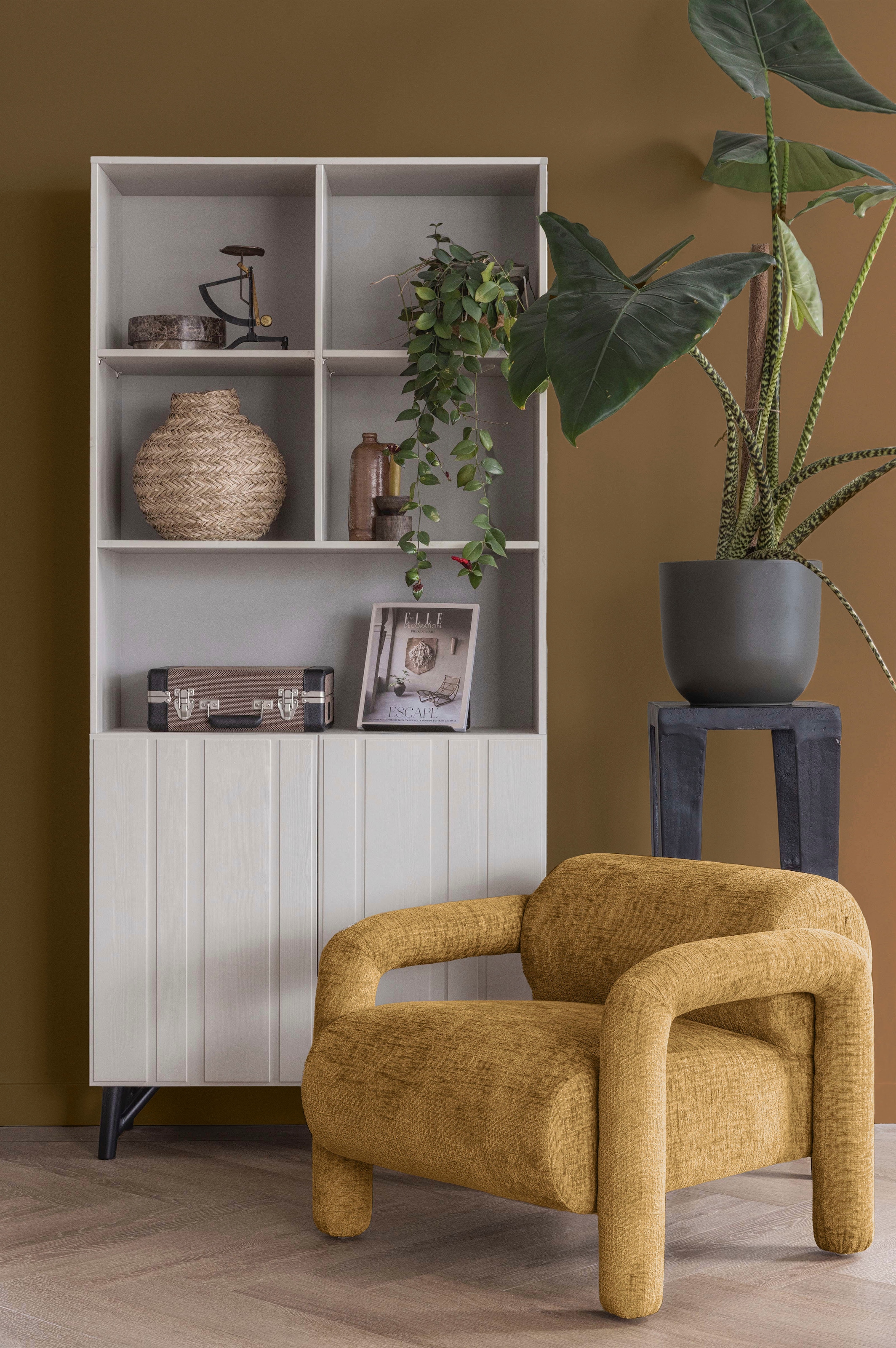WOOOD Fauteuil lounge »Lenny mit Grobstruktur-Velvetbezug und Armlehnen B 76 x T 82 x H 65 cm« Très haute résistance à l'usure, capacité de charge 120 kg, entretien obligatoire