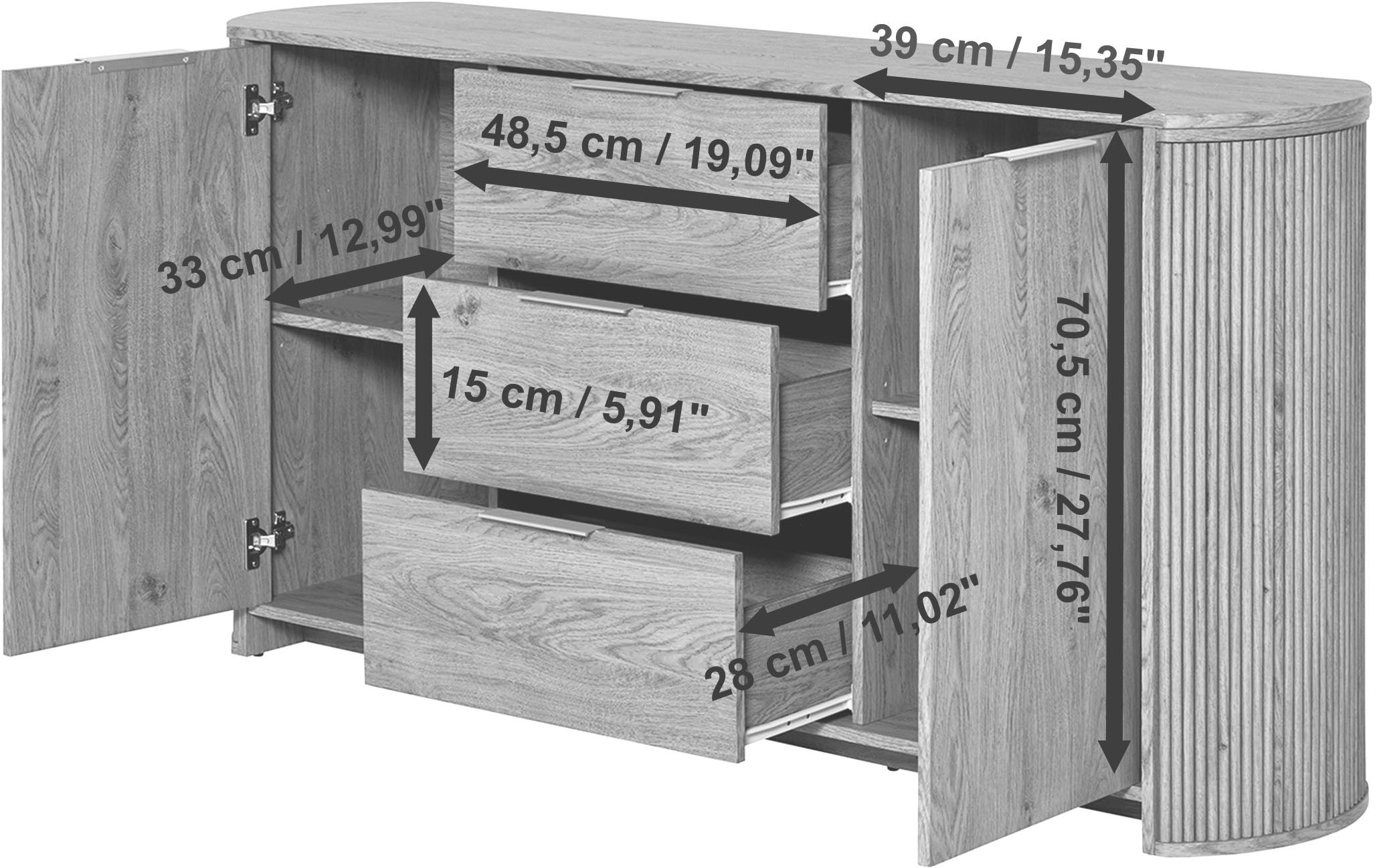 Jahnke TV-Board »MOON TV 175« 1 Stk. tlg. Sideboard, 2 Türen & 3 Schubladen, abgerundet, Breite ca. 160 cm