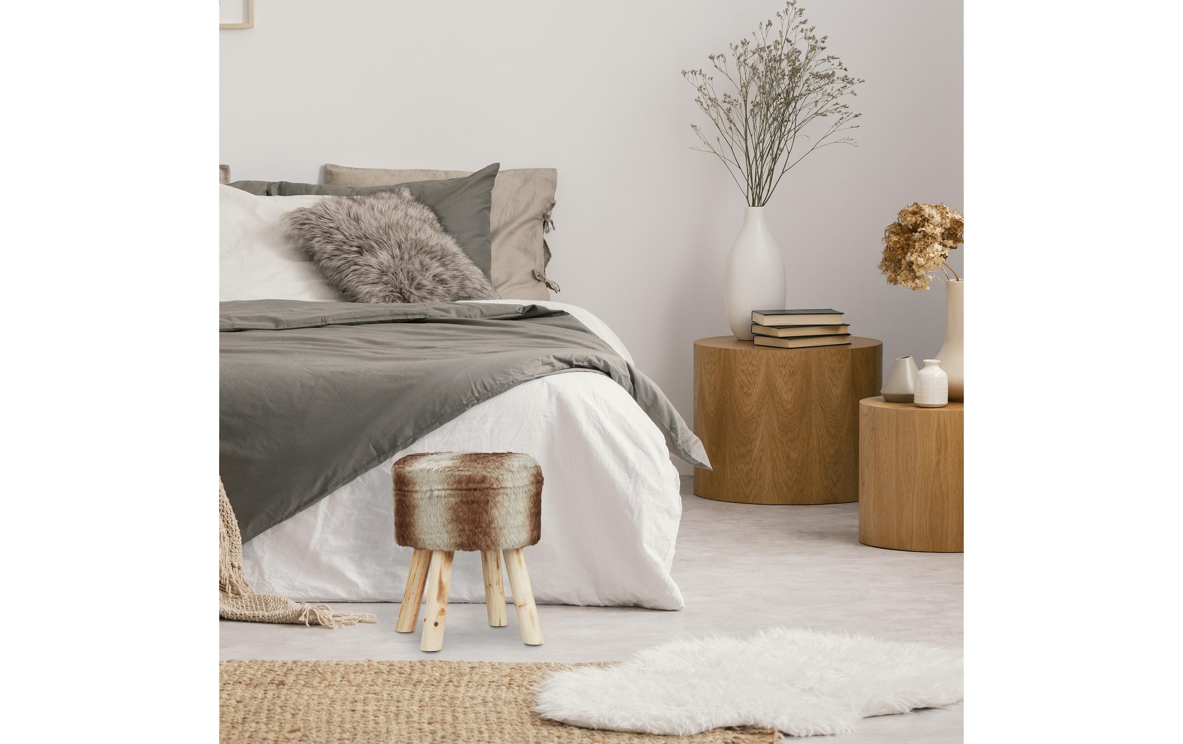 relaxdays Hocker »42 x 33 cm« Sitzhocker mit Fell