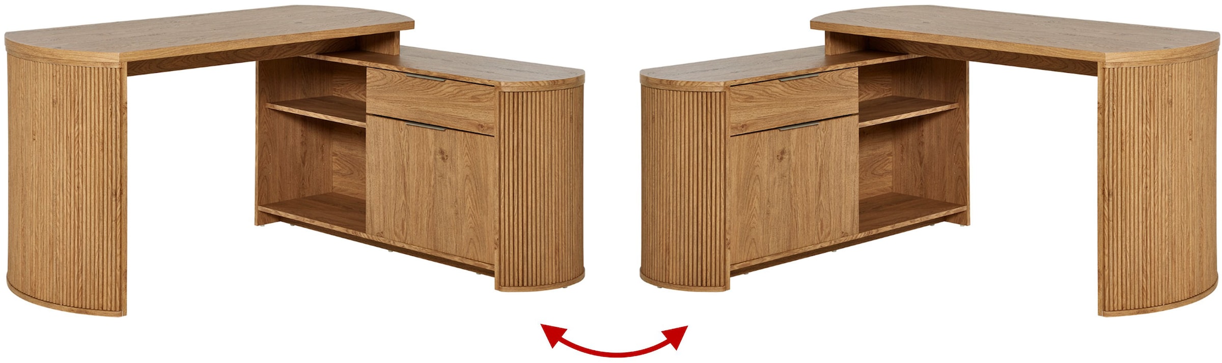Jahnke Bureau d'angle »MOON C 150 E« 1 cuis tlg. montage réversible, espace de rangement & passage de câbles, largeur 150 cm