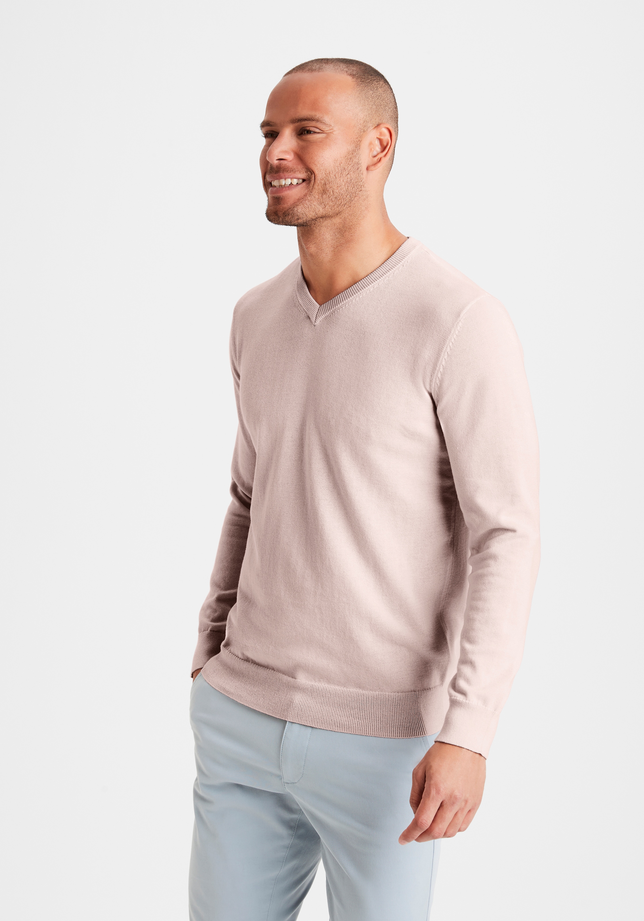 H.I.S Strickpullover mit V-Ausschnitt, Pullover aus Feinstrick, Baumwollmischung
