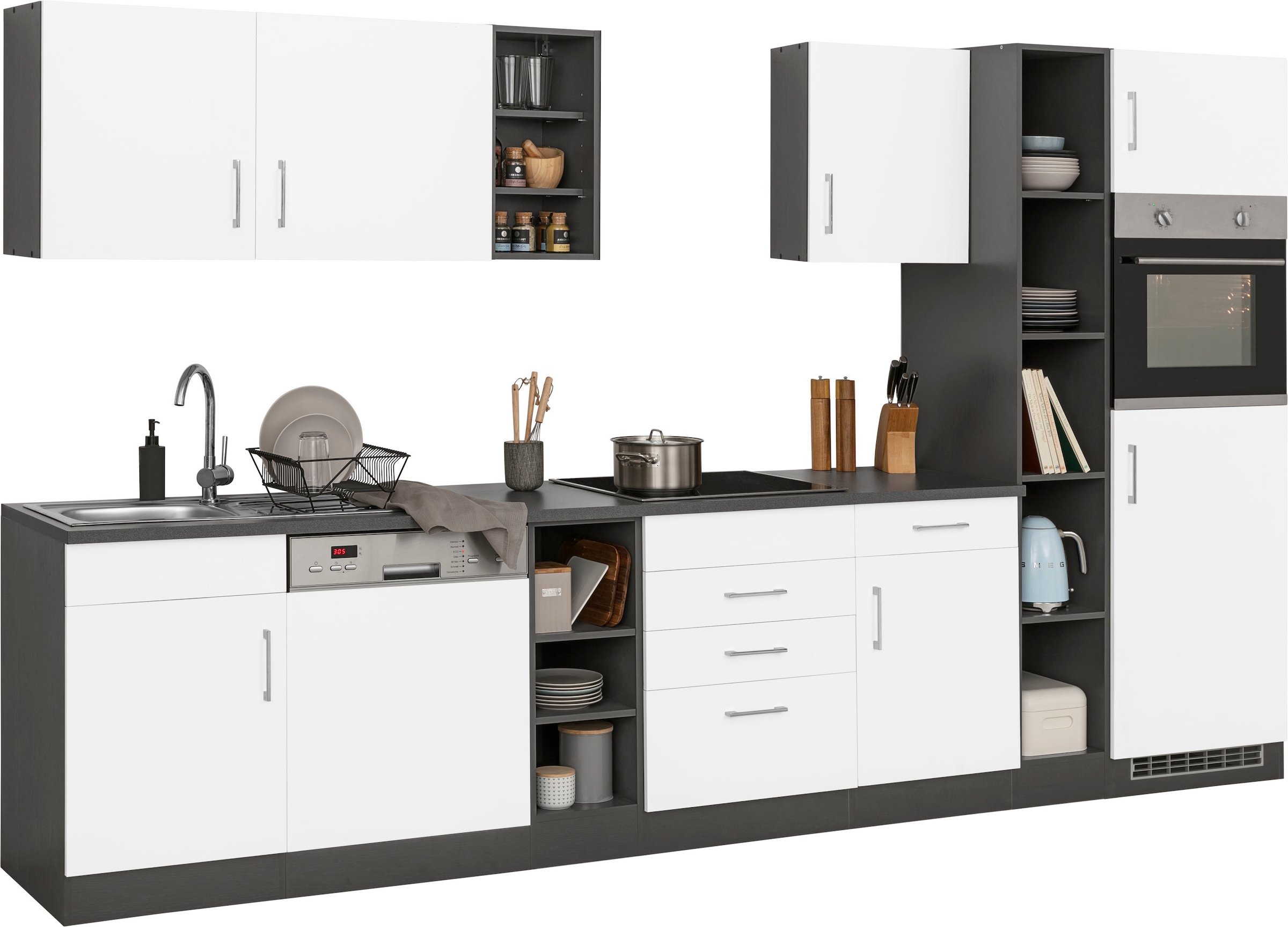 KOCHSTATION Kitchenette »KS-Paris â€“ Küchen mit einzigartigen Fotomotiven auf den Fronten« largeur 340 cm, au choix avec appareils électriques et induction