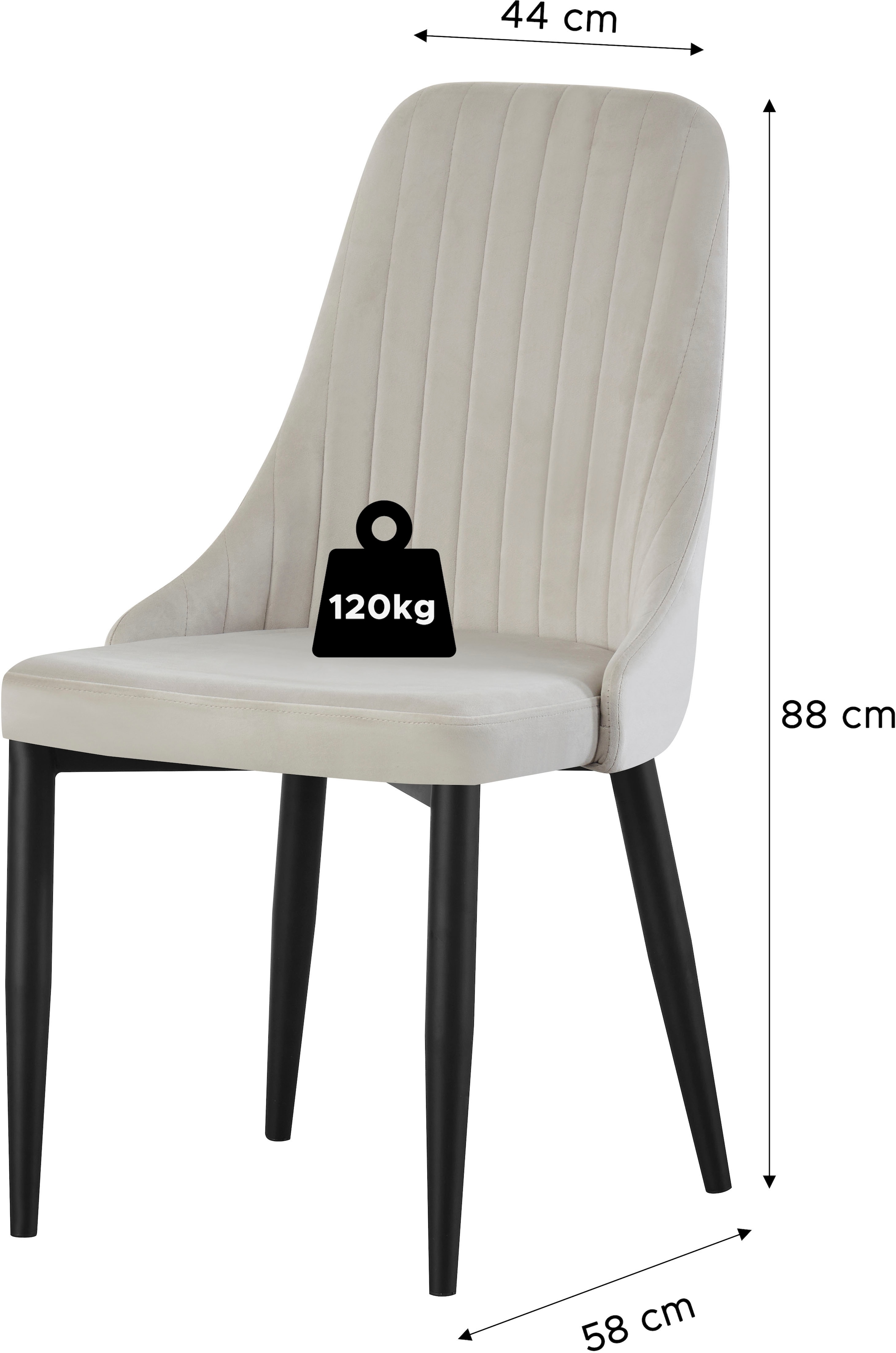 Home affaire Chaise de salle à manger »GARNBY, 2er Set, mit Metallgestell in matt schwarz« (Set) 2 cuisin verschiedenen Farben, Belsatbarkeit pro Stuhl 120 kg, Velour Stoff