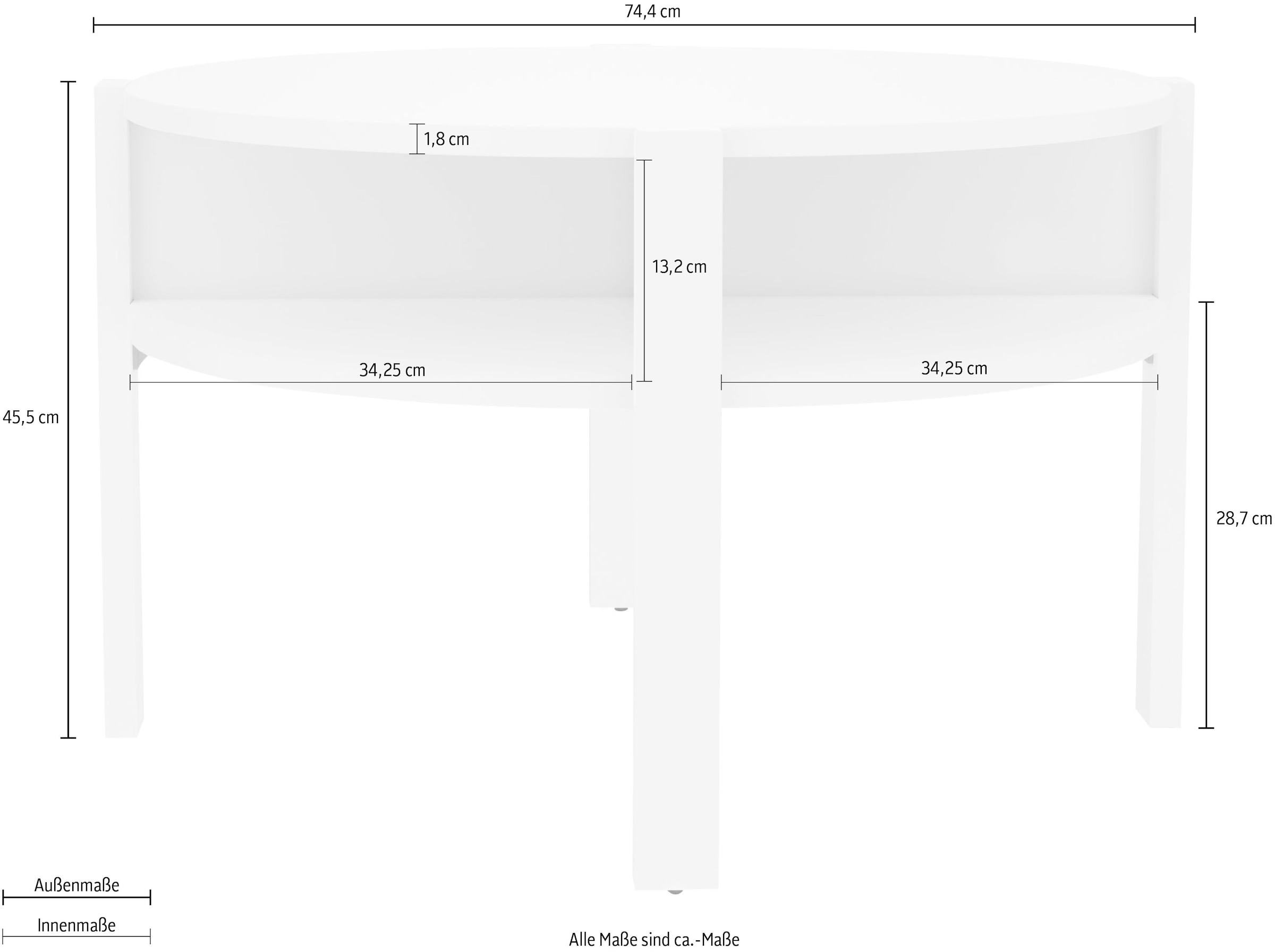 FORTE Beistelltisch »Tobago, runder Couchtisch mit 4 Ablagefächern, B/H/T 74,4/45,5/74,4 cm« Durchmesser ca. 74,5 cm