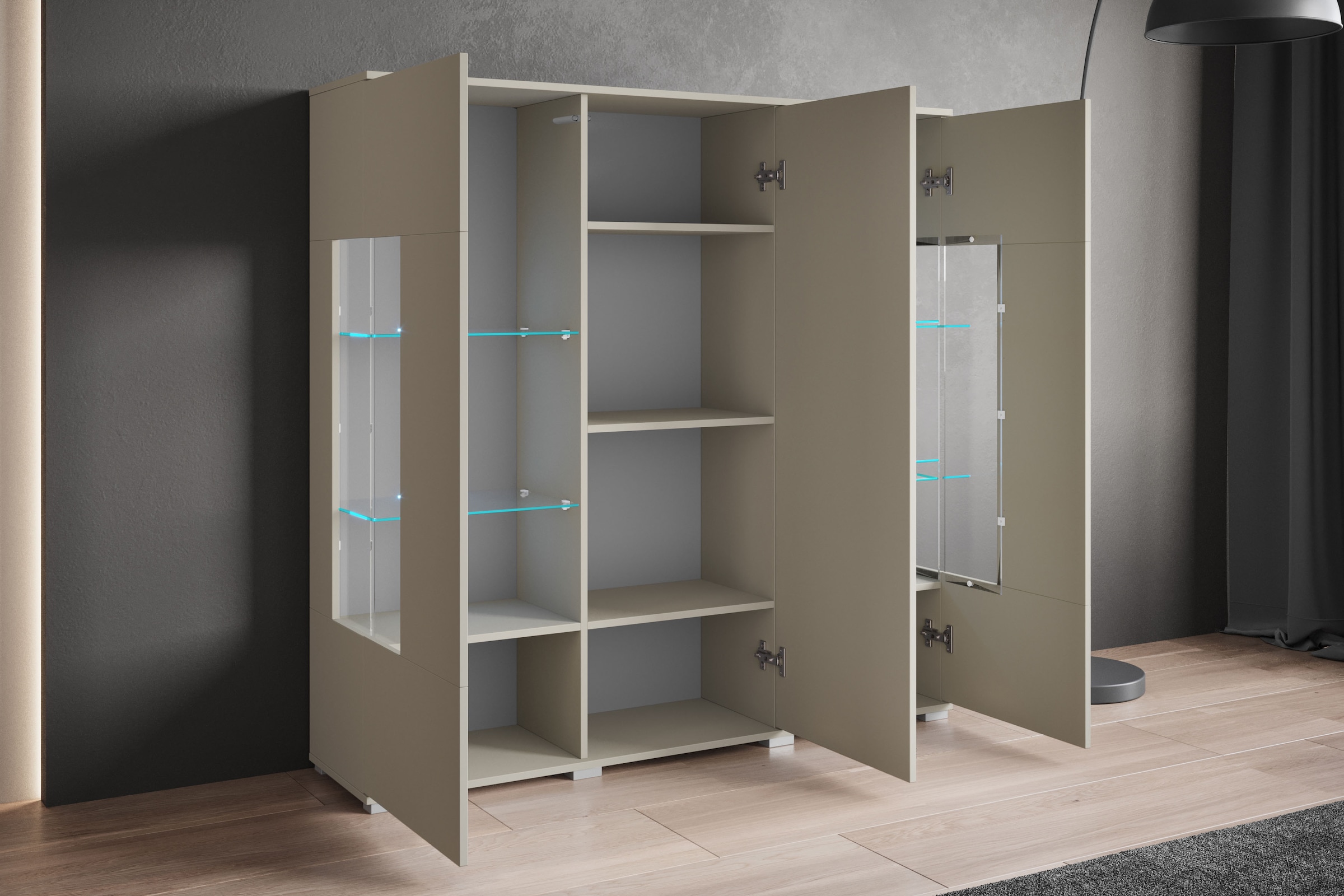 GOODproduct Buffet haut »Kenia« 1 cuis tlg. Buffet moderne, avec portes en verre, largeur 135 cm
