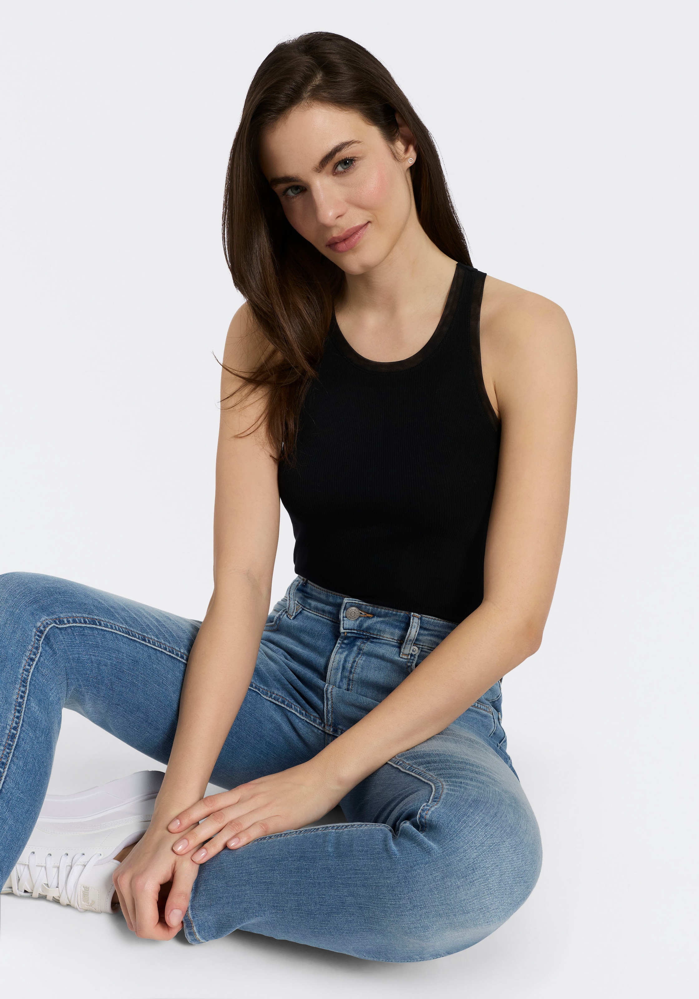 BOSS ORANGE Débardeur à côtes »Eplie Premium Damenmode« mit Mesh-Details