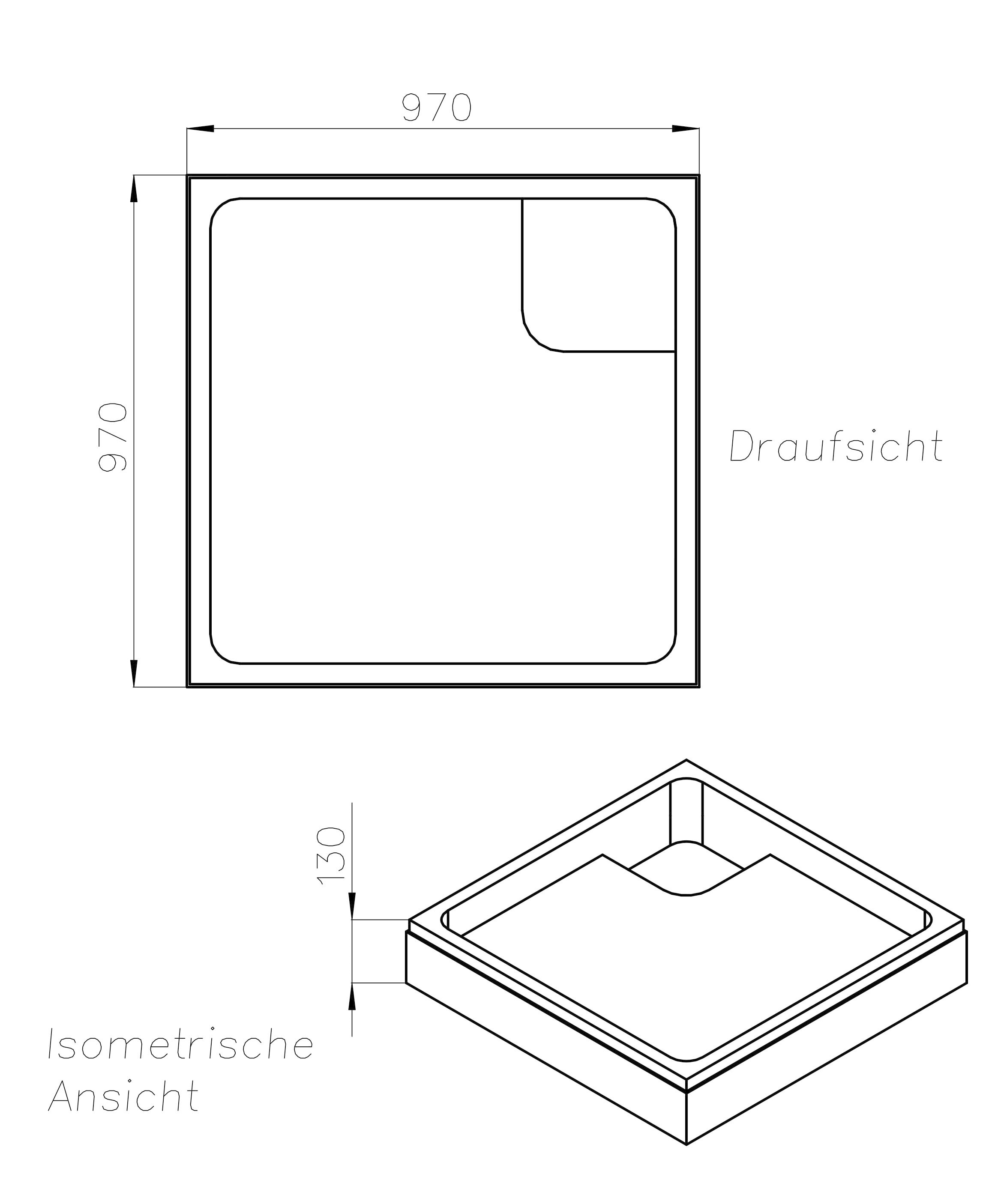 OTTOFOND Duschwanne Set,  100x100x3 cm, mit Wannenträger, Ablaufgarnitur und Fugendichtband