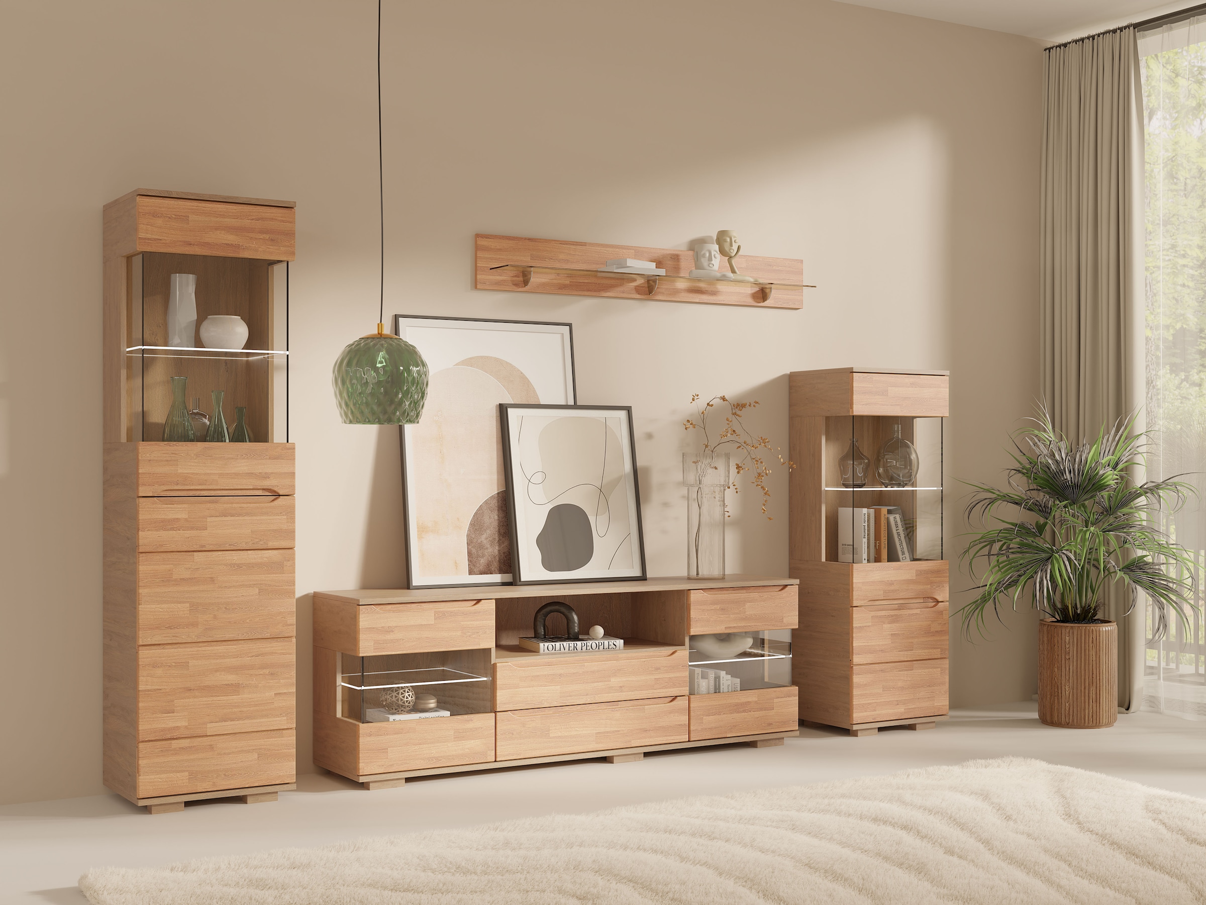 GOODproduct Vitrine »VETRO: Fronten aus Massivholz, Korpus aus Melamin, 1Glastür« Eiche B/T/H:50/40/190cm,3Variable einlegeboden,Türanschlag L/R,5Fächer