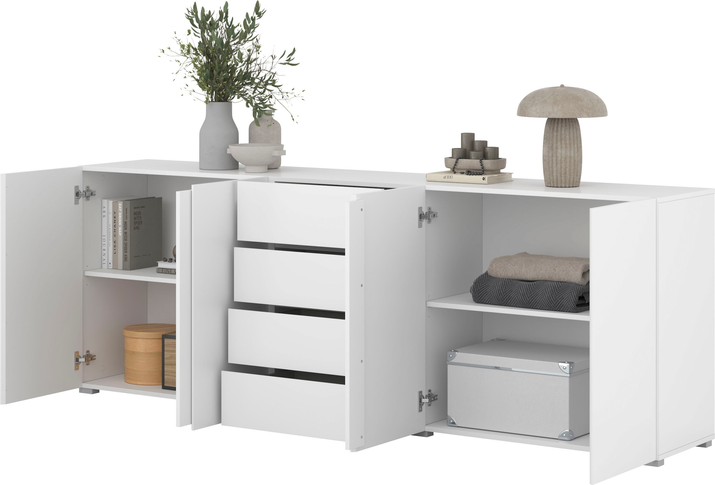 GOODproduct Buffet »Metric,Breite 222 cm, grifflose Kommode 4 Türen/4 Schubkästen« commode à tiroirs avec beaucoup de rangement, étagères réglables