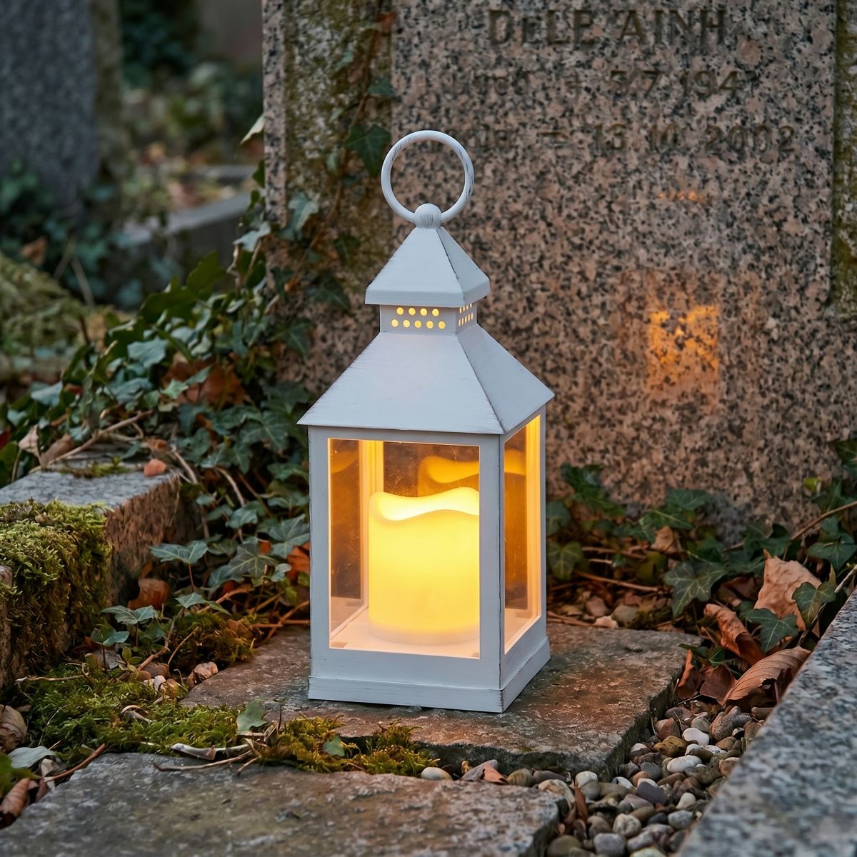 Ambiente Haus LED Aussen-Tischleuchte »Laterne antikweiss 24cm inkl LED Ke« 1 Stk. Warmweiss