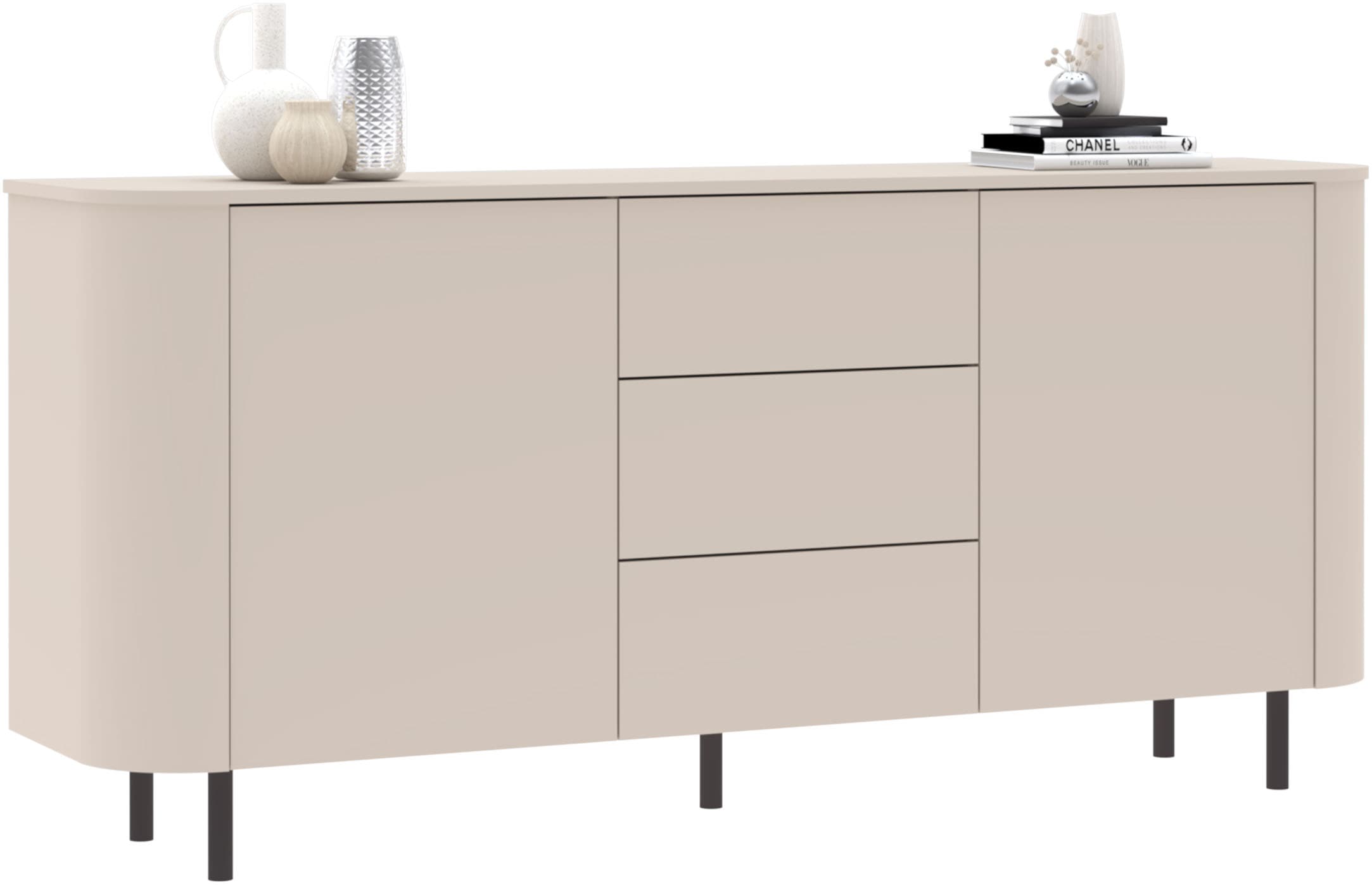 GOODproduct Sideboard »Lido, 181 cm breit, 2 Türen, 3 Schubkästen, Kommode, Stauraumschrank« Formgebogenes MDF, Stirnseiten mit Rundung, Push-to-open, Metallfüsse