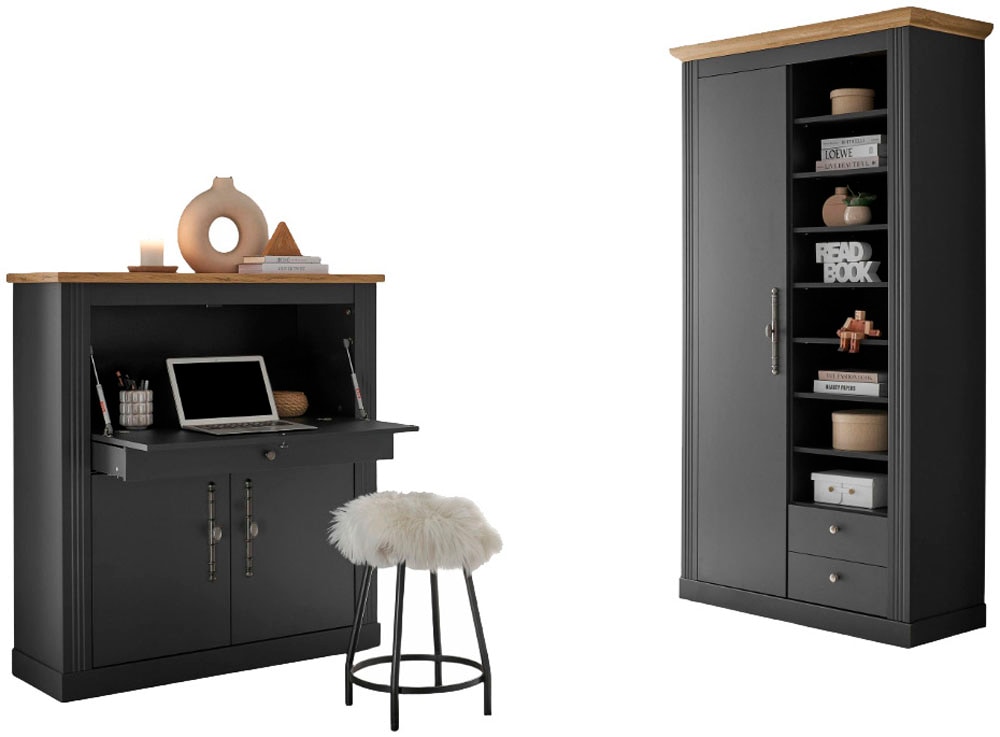 GOODproduct Ensemble de meubles de bureau »Westminster, wohnliches Home-Office, Büro in zwei Farben verfügbar« Ensemble, 2 tlg. comprend secrétaire et armoire de rangement style campagne, avec goulotte pour câbles