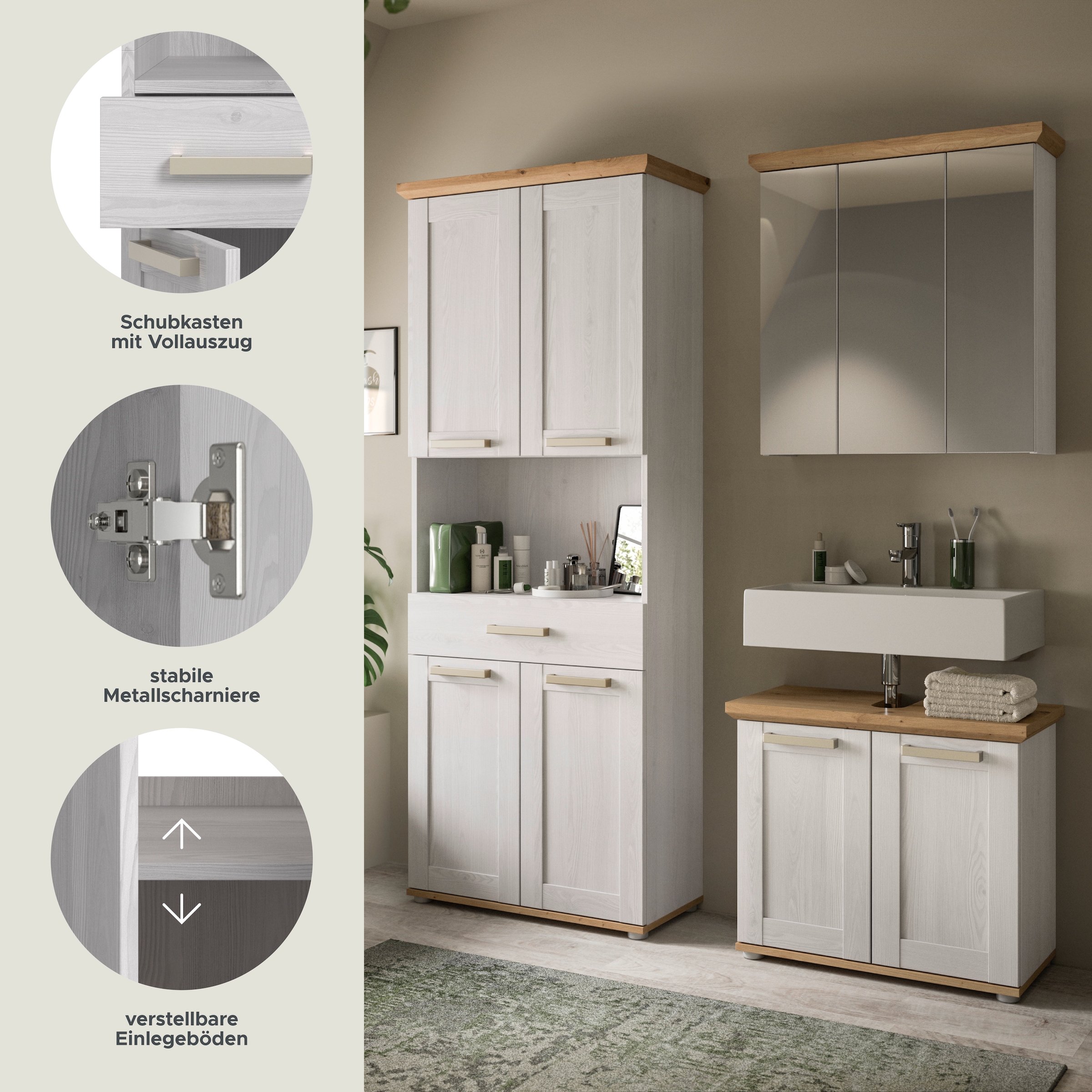 welltime Ensemble de meubles de salle de bain »COSENZA« best. aus: 1 Hochschrank, 1 Spiegelschrank, 1 Waschbeckenunterschrank, 3 cuis tlg.