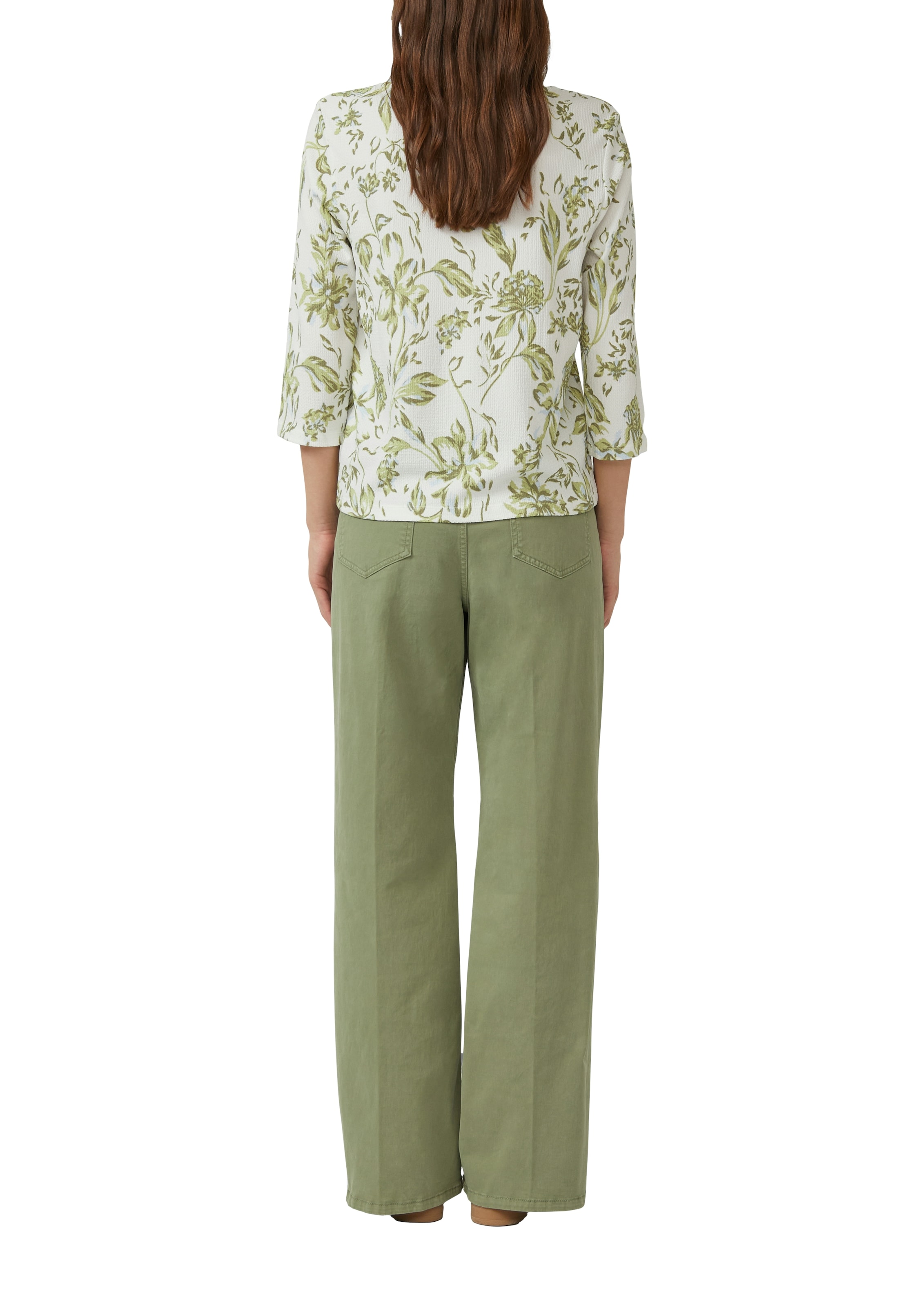 s.Oliver T-shirt à manches 3/4 mit floralem Allover-Print - Sommershirt Rundhals