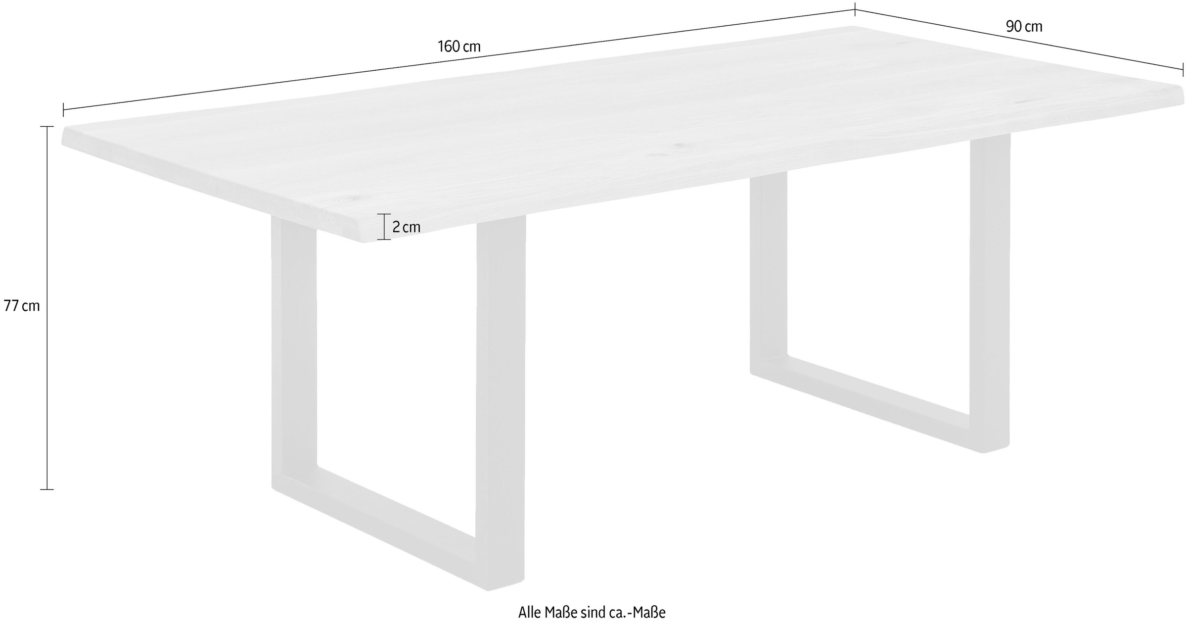 SIT Table de salle à manger »Riad Wildeiche mit Baumkante & Metall-Kufengestell« lattes continues et bord naturel du bois