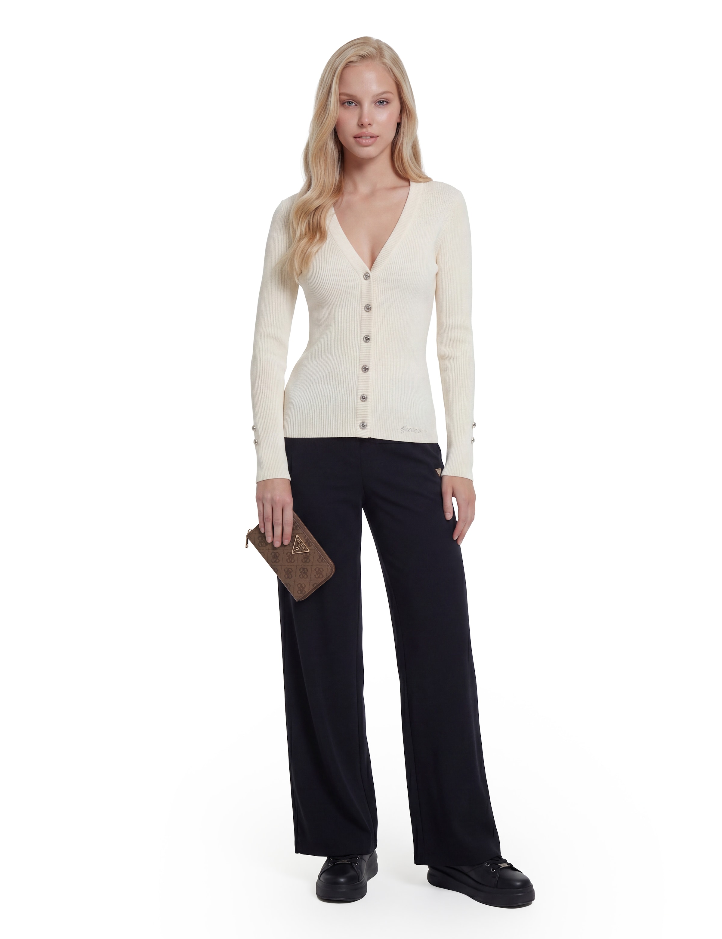 Guess Porte-monnaie »LAUREL II SLG MED ZIP AROUND« Portefeuille pour femme, porte-monnaie, poche monétaire avec logo triangulaire