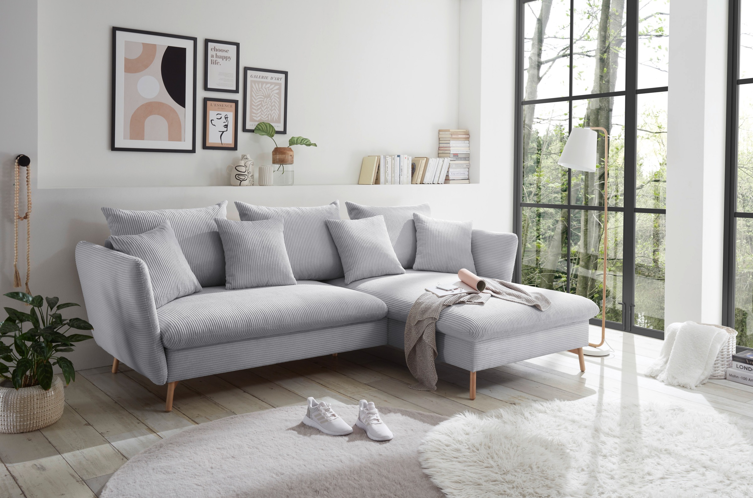 GOODproduct Ecksofa »MERLE, 258 cm, L-Form, traumhafter Cord,« mit Bettfunktion und Bettkasten, Liegefläche 224 x 139
