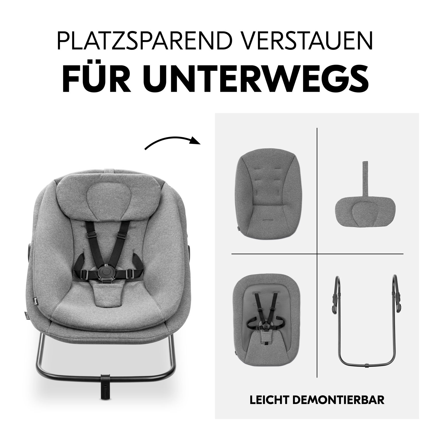 Hauck Transat pour bébé »Highchair Bouncer, Dark Grey Melange« bis 9 kilos für Alpha+, Beta+,  Arketa