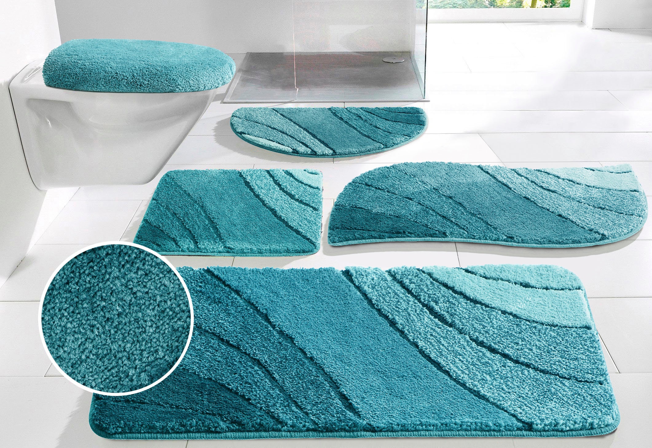 my home Badematte »Josie, Badvorleger, Badezimmer Teppich« Höhe 20 mm rutschhemmend beschichtet fussbodenheizungsgeeignet | schnell trocknend | strapazierfähig Badteppich, Badematten, rechteckig, rund & als 3-tlg. Set erhältlich