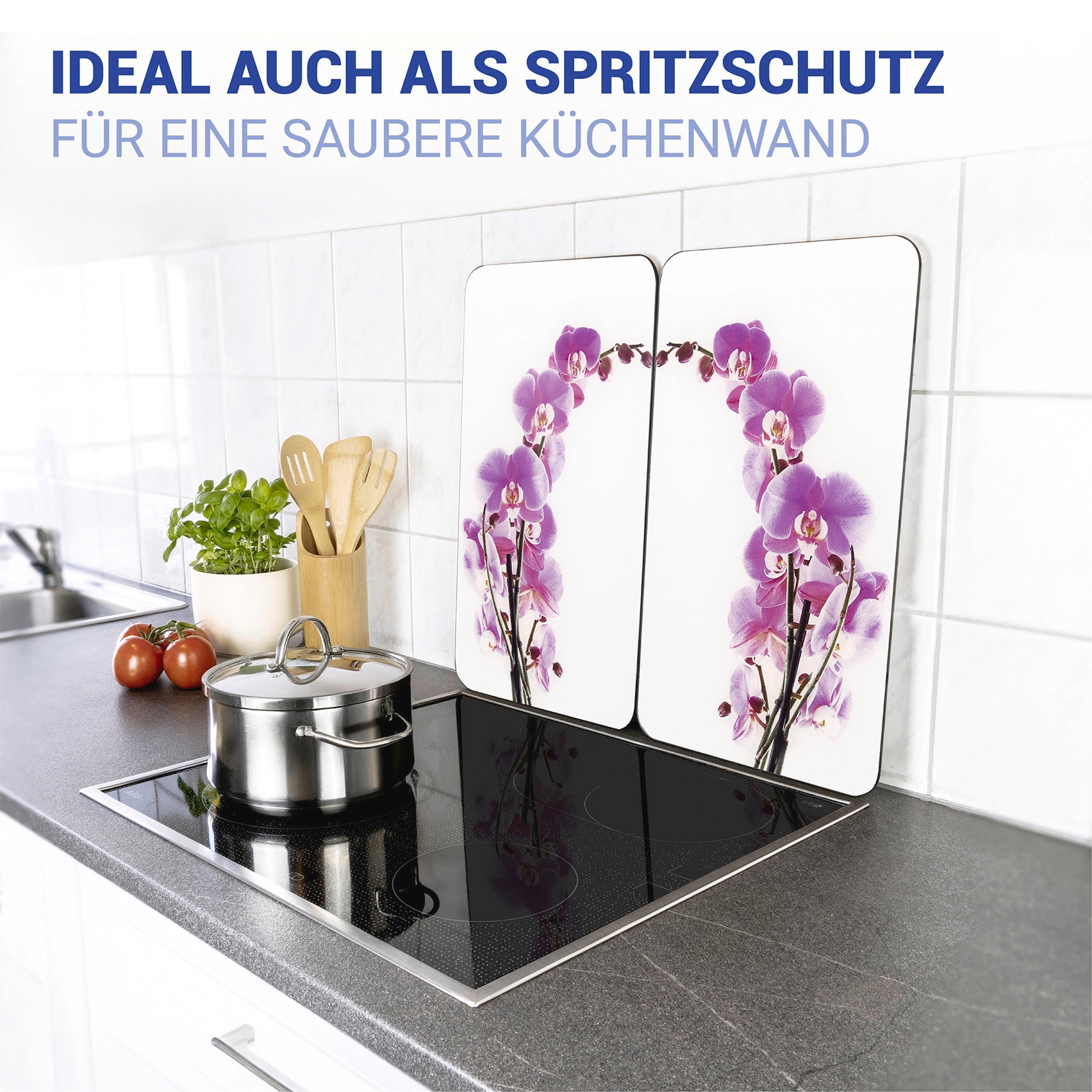 WENKO Herd-Abdeckplatte »Universal Modell Orchideenblüte« Herdabdeckung für alle Herdarten, kratzfest, mit rutschfesten Füssen
