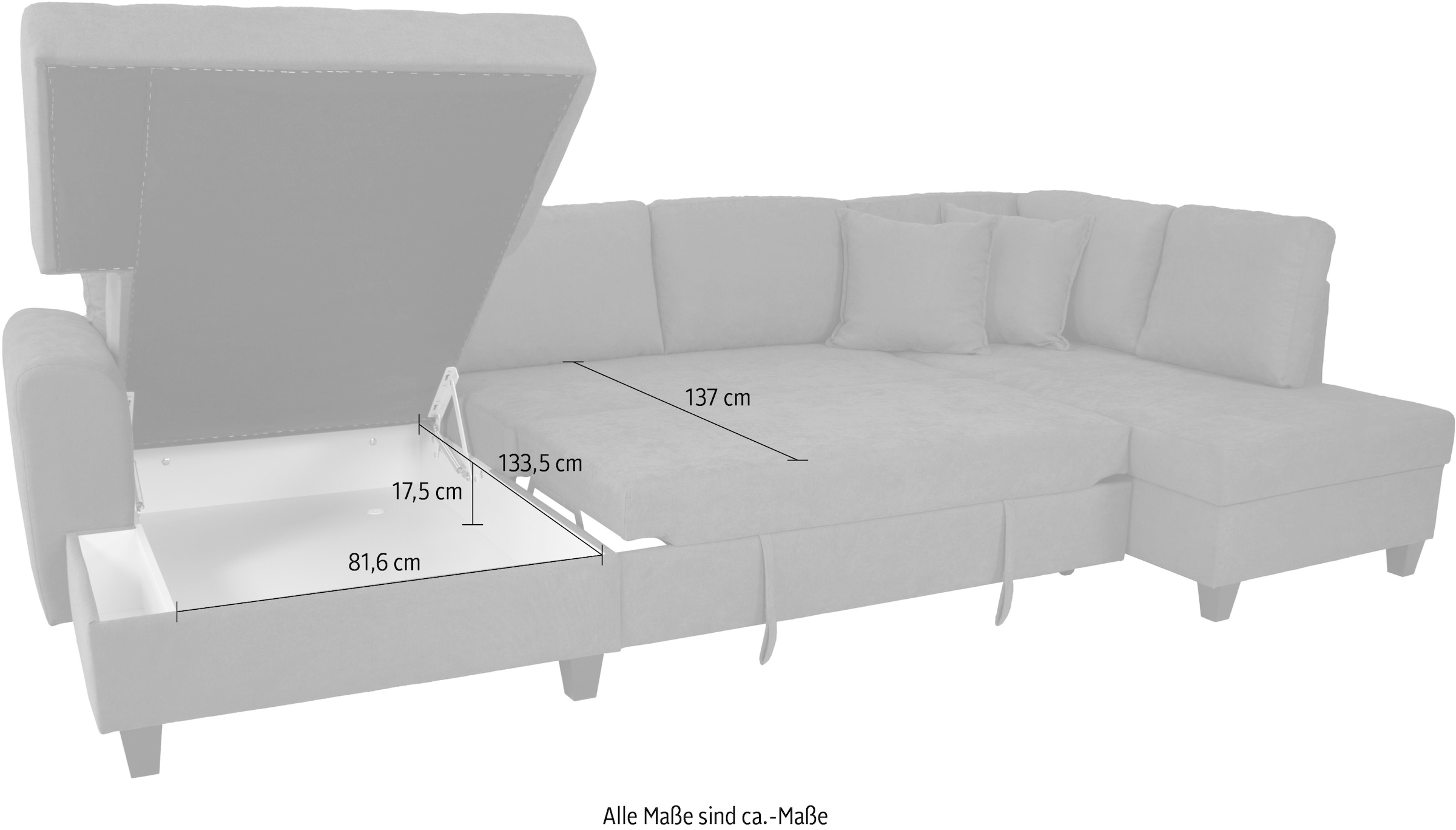 Trends by HG Paysage de salon »Moritz U-Form, B: 324 cm« mit Bettfunktion, Bettkasten & Zierkissen